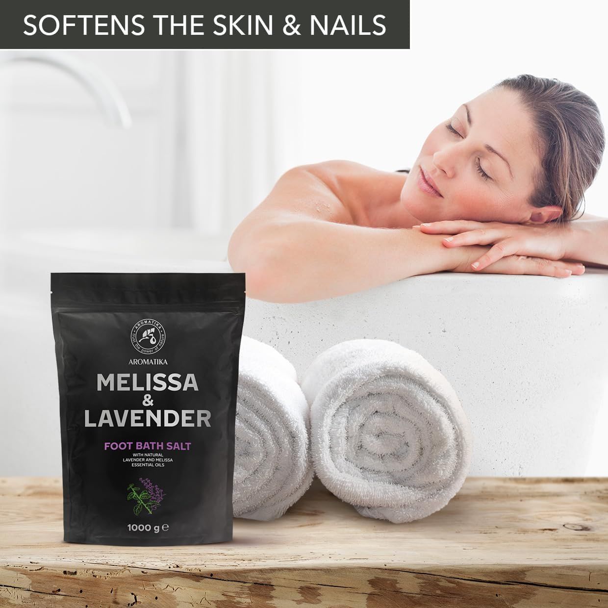 AROMATIKA  Fußbadesalz mit Meersalz und Ätherischem Lavendelöl & Melissenöl