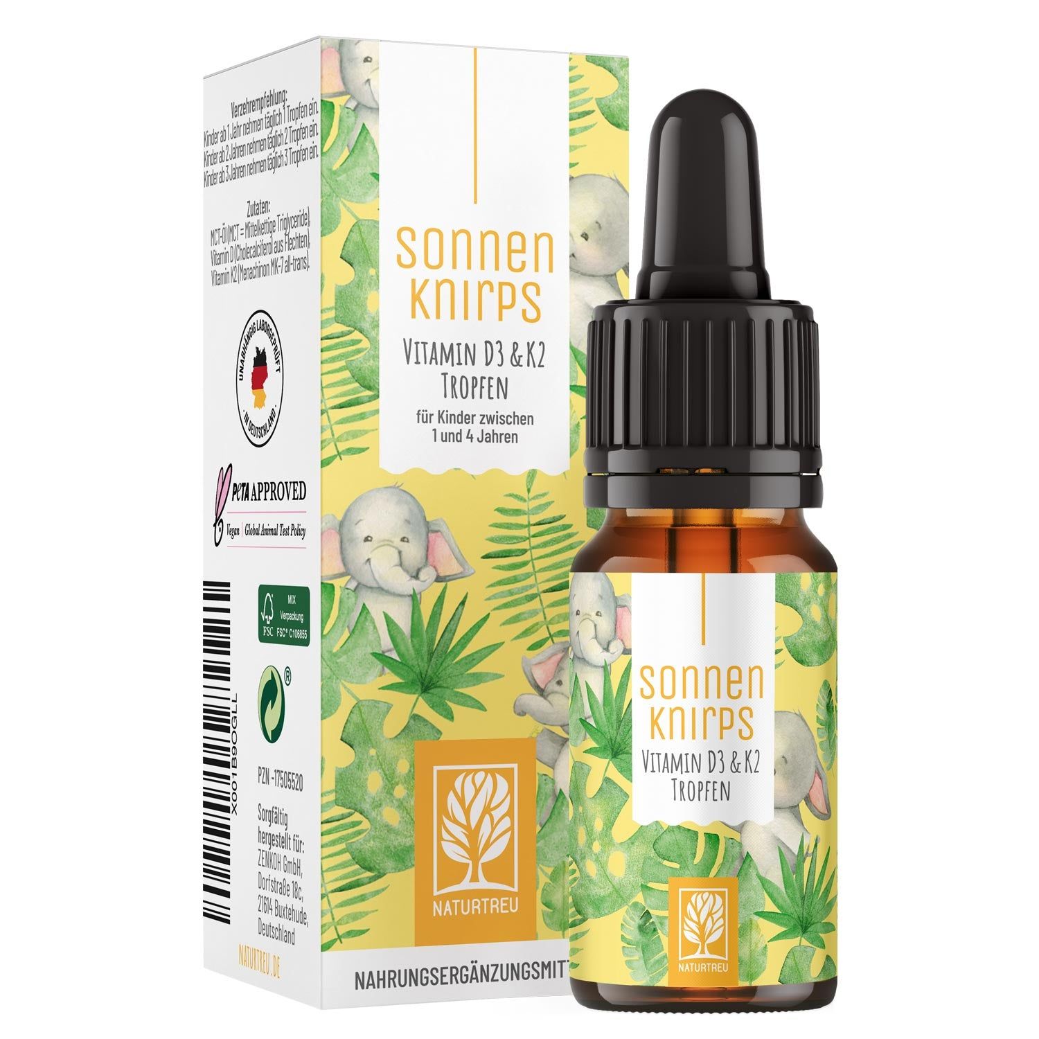 Vitamin D3 & K2 Tropfen für Kinder ab 1 - Sonnenknirps - NATURTREU®