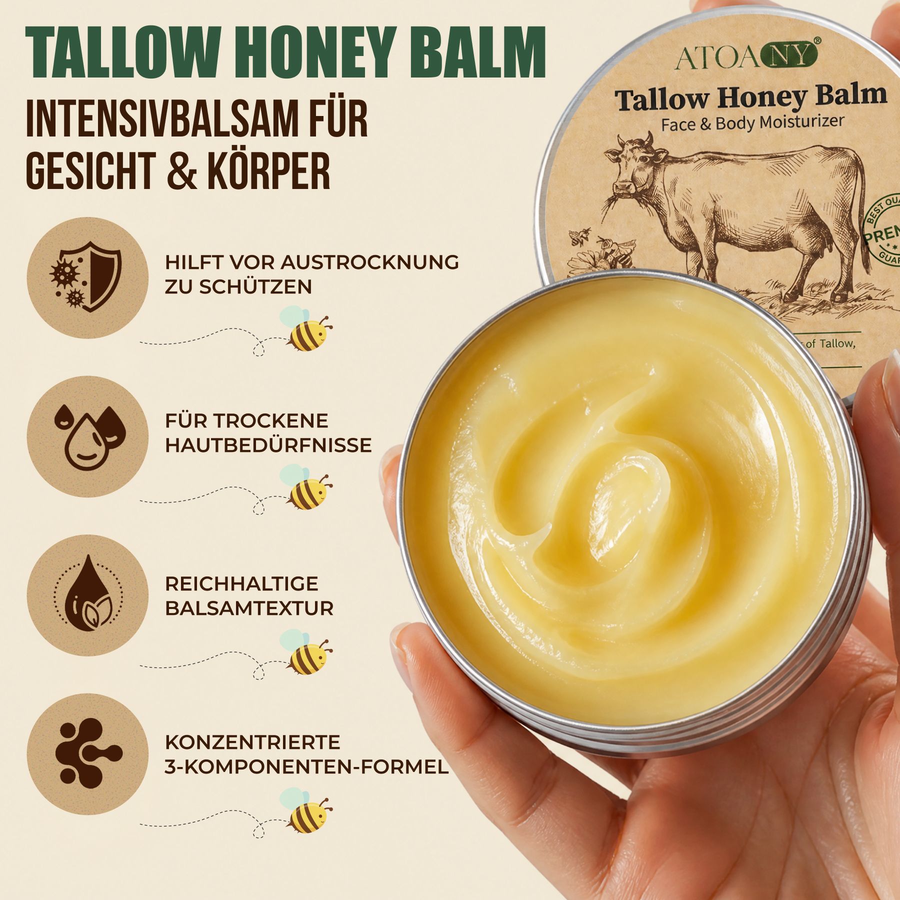 P-beauty Tagescreme Beef Tallow Honey Balm Rindertalg Honig Bienenwachs