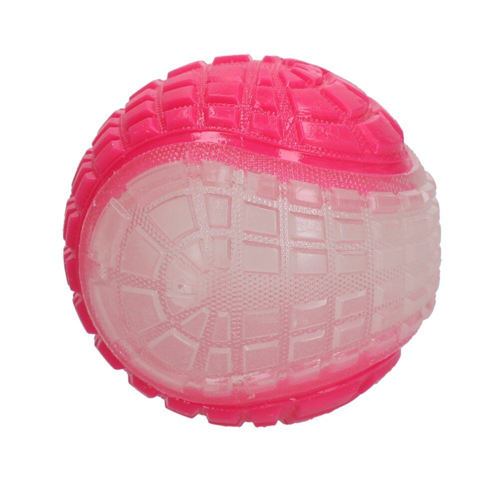 Rosa Hundespielzeug, Ballform, mit transparenten und strukturierten Bereichen. Für Hunde.