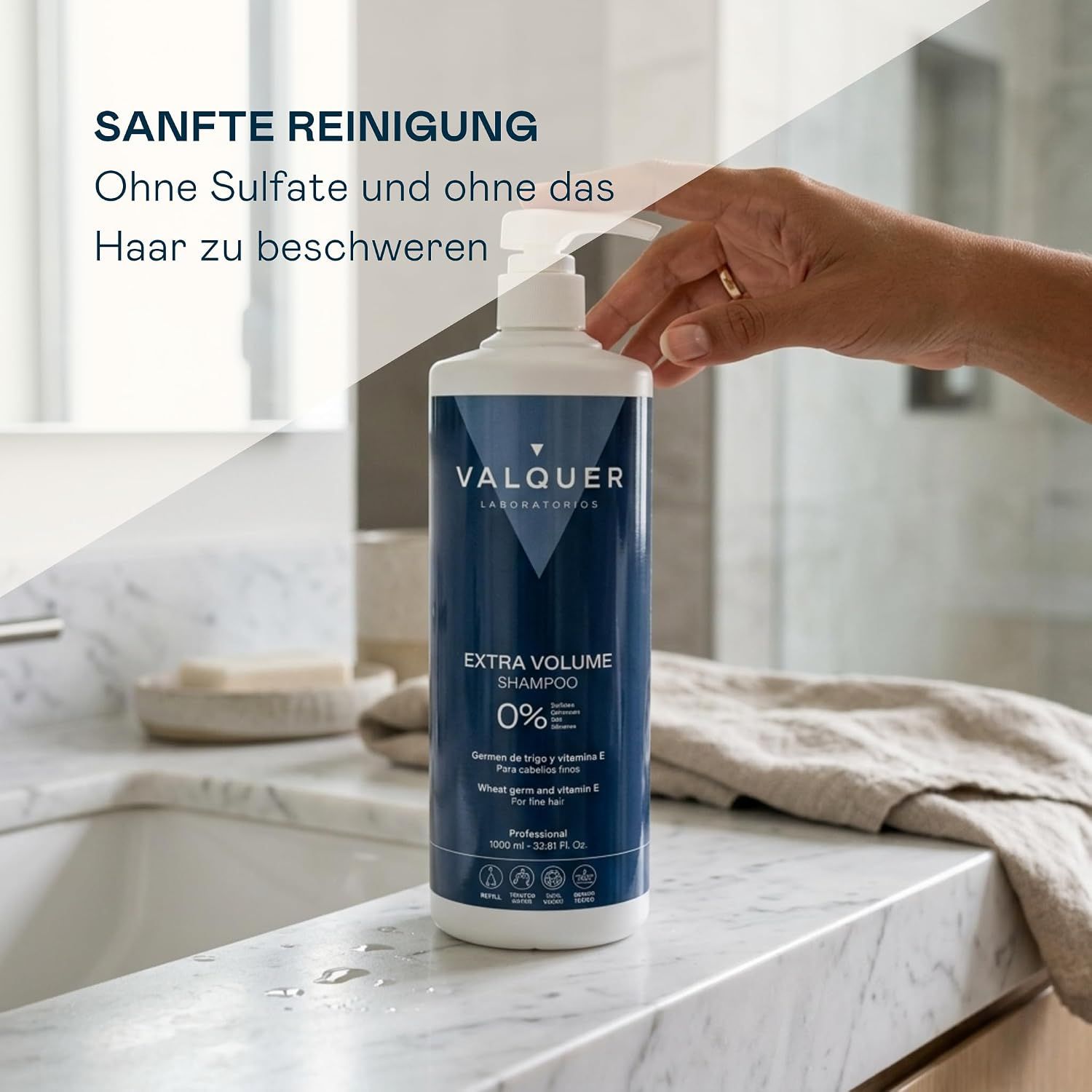 Valquer Extra Volume Shampoo, 1000ml. Mehr Fülle und Dichte.