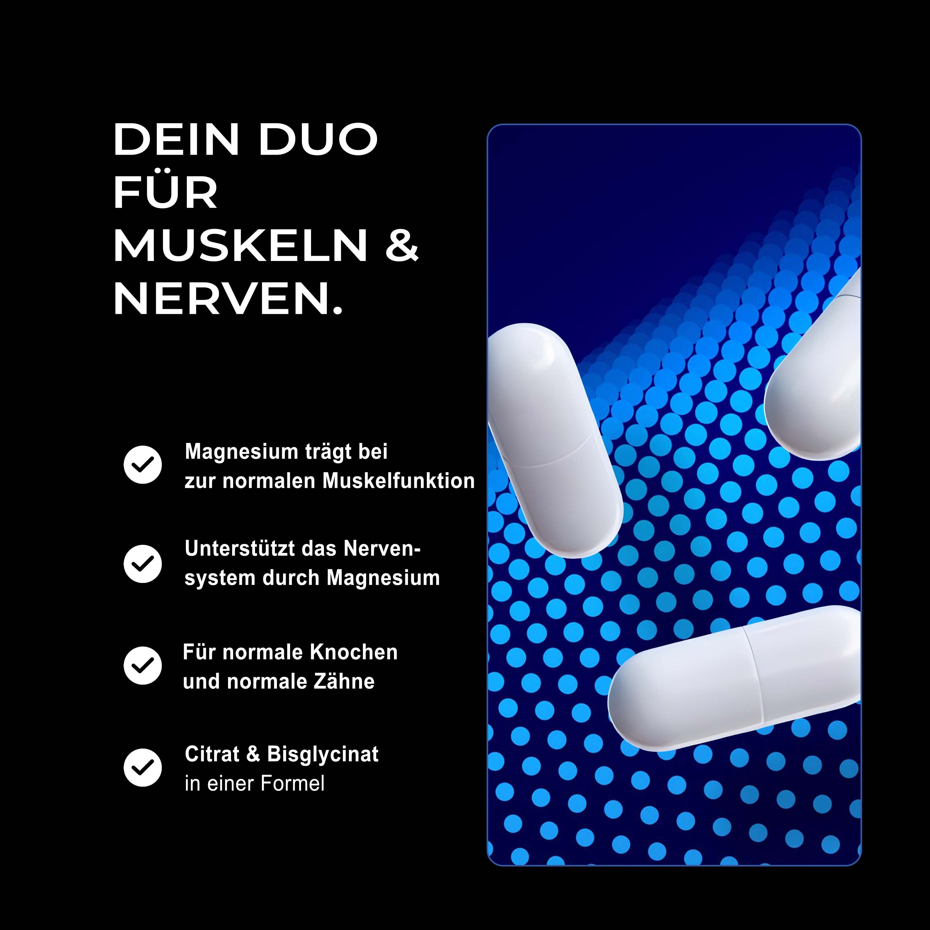 Neosupps Magnesium Duo: Für Muskeln & Nerven. Citrat & Bisglycinat Formel.