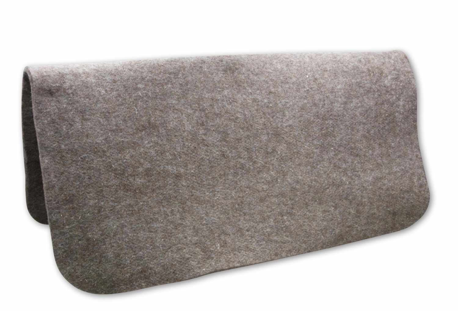 Grauer Filzliner. Rechteckige Form mit abgerundeten Ecken. Gefaltet.