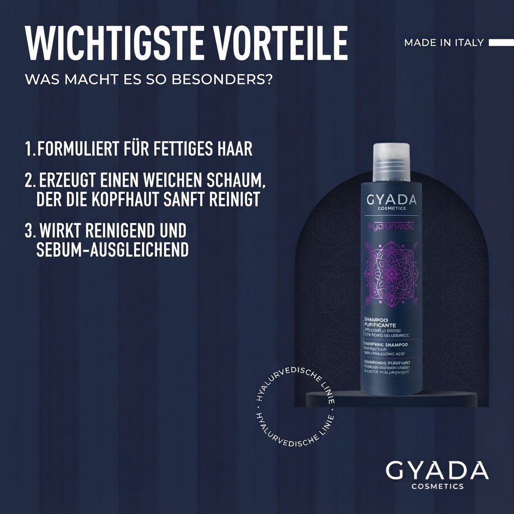 Gyada Cosmetics purifizierendes Shampoo für fettiges Haar, 250ml Flasche.
