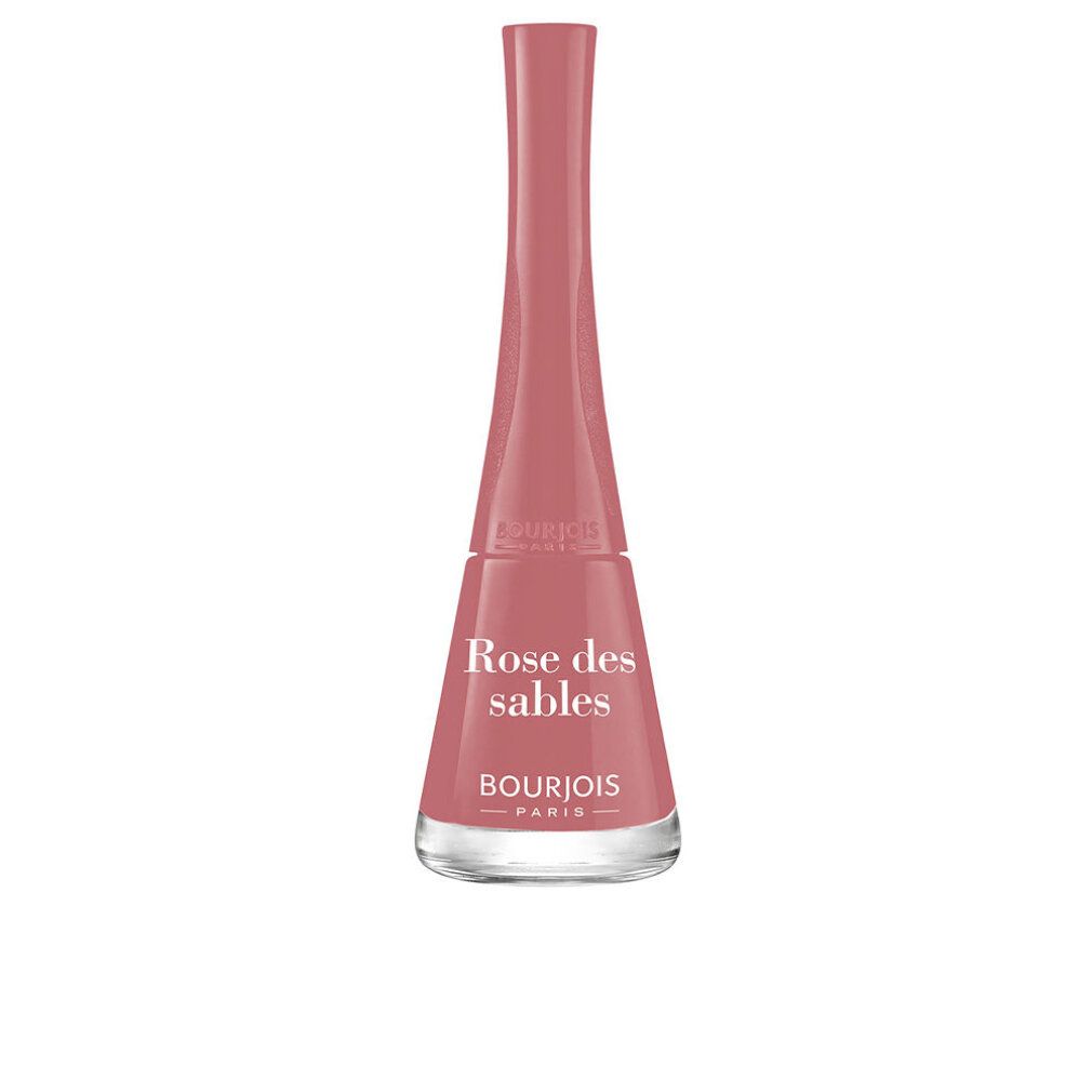 Nagellackflasche, rosa Farbton. Aufschrift: Rose des sables, Bourjois Paris.