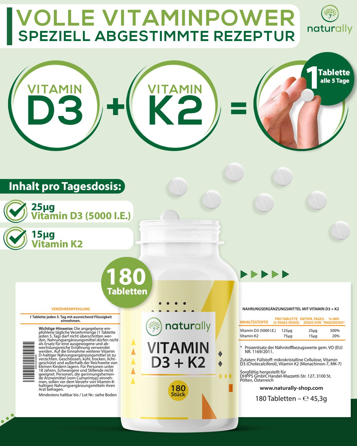 naturally Vitamin D3 + K2 | 5000 I.E. Vitamin D