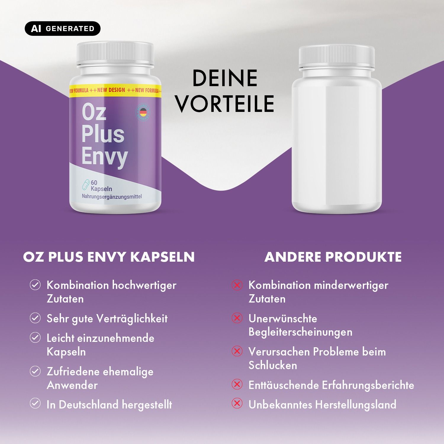 Flasche mit 60 Oz Plus Envy Kapseln, Nahrungsergänzungsmittel.