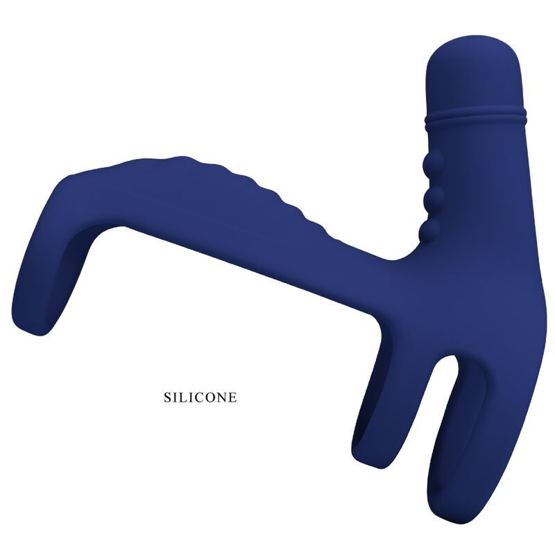 Blauer Vibrationsring mit Verlängerung. Silikon. Mit Griff und zwei Ringen.