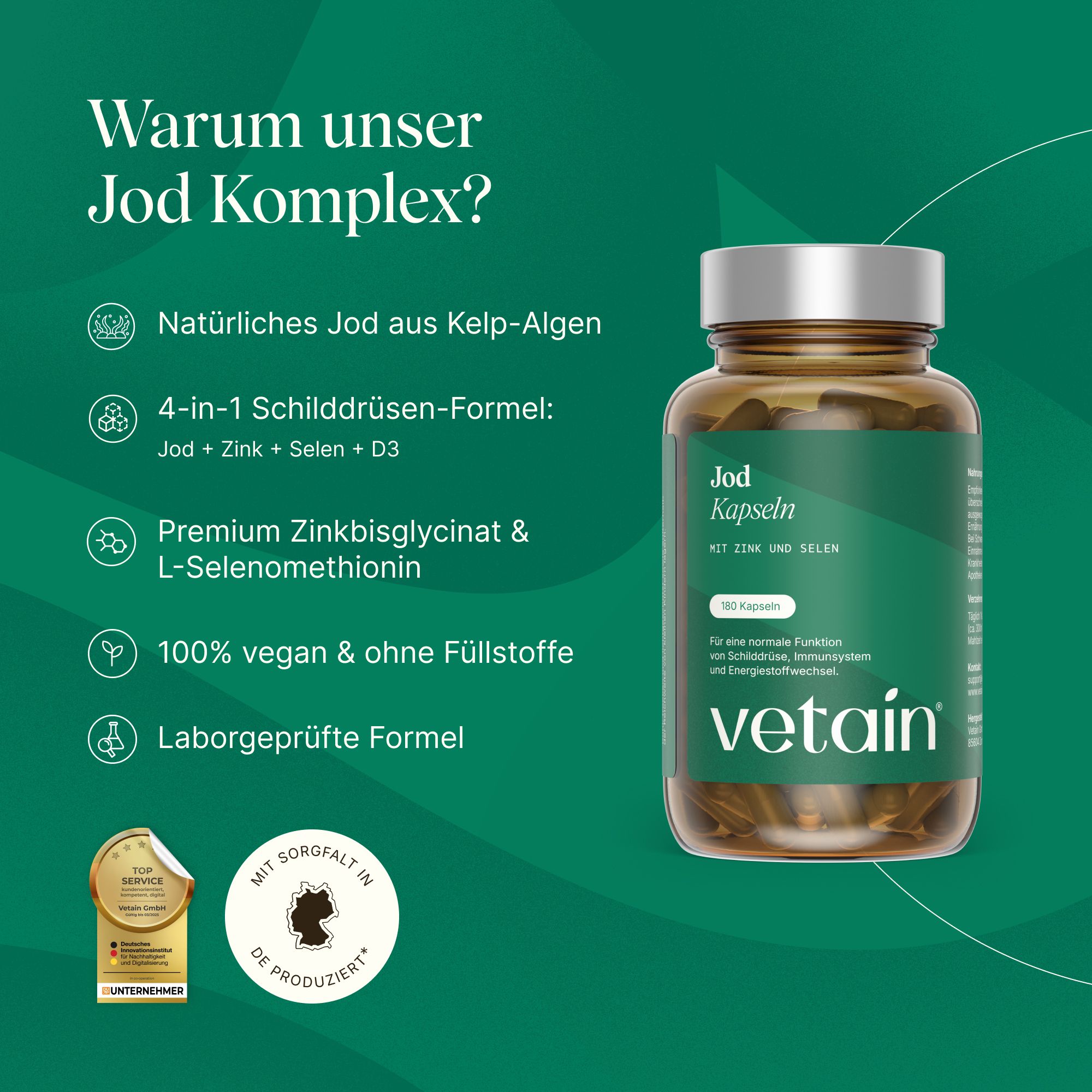 Vetain Jod Komplex: Natürliches Jod aus Kelp, 4-in-1-Formel, vegan, laborgeprüft.