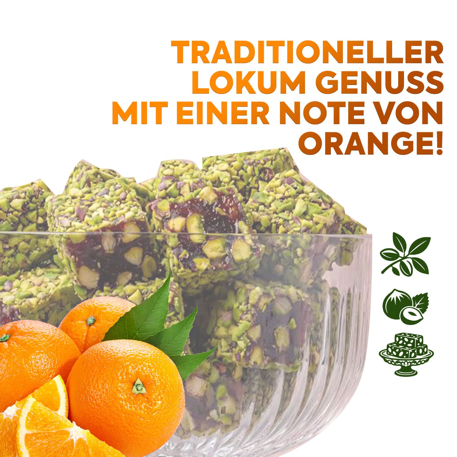 WeNatur Pistazien, Gemischten Nüssen und Orangenaroma Lokum