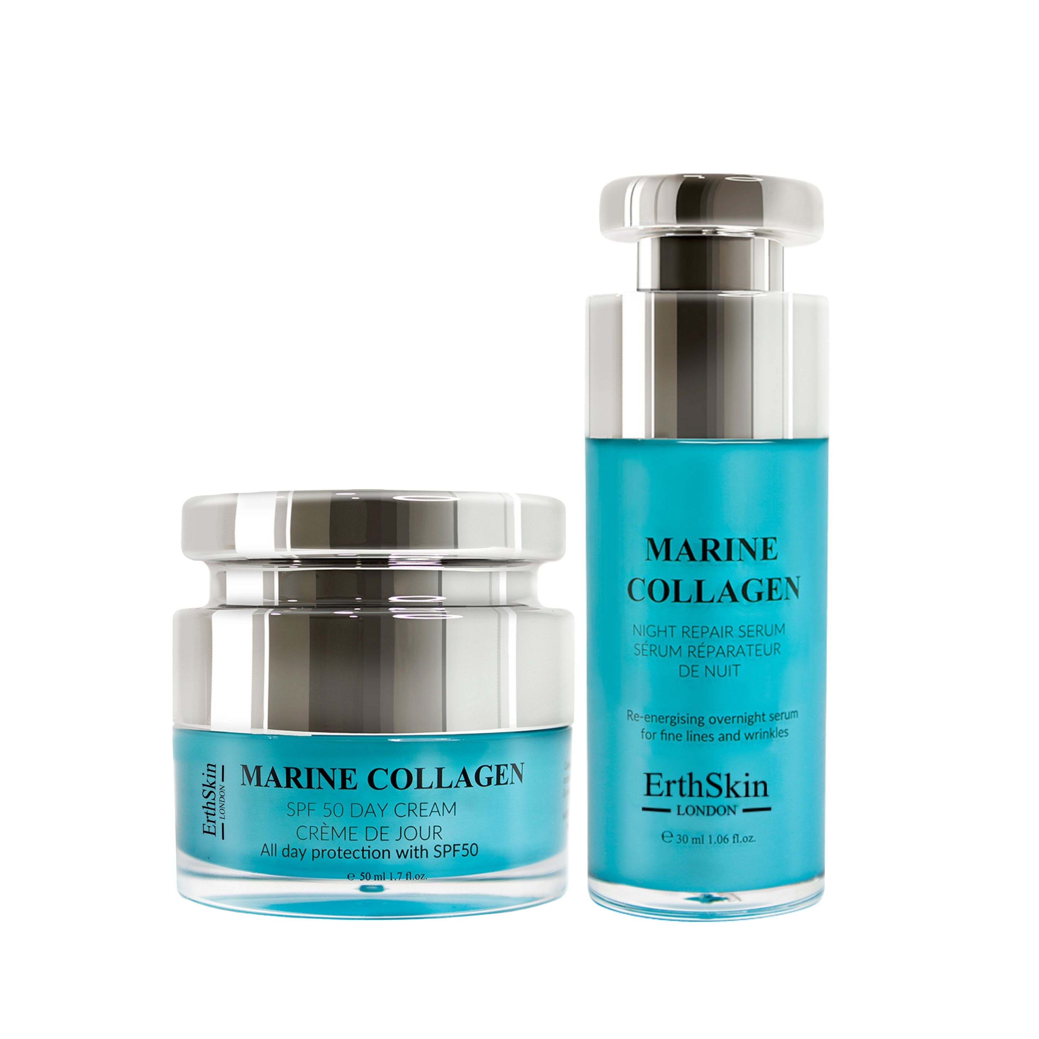 ErthSkin London Marine Collagen SPF Tagescreme + Marine Collagen Night Repair Serum