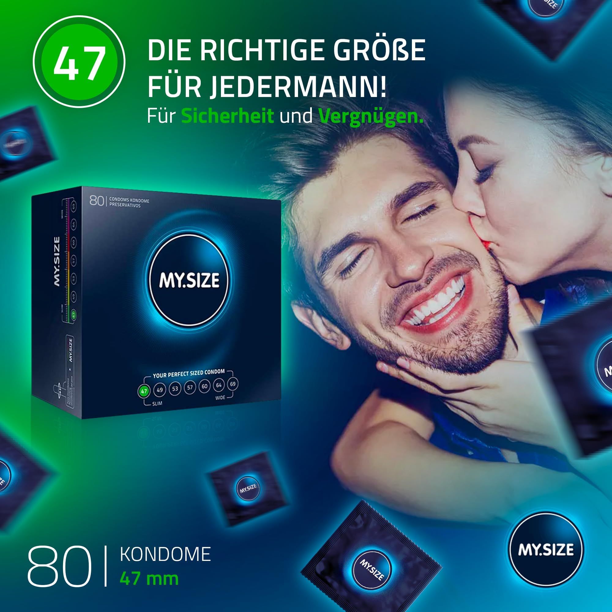 MY.SIZE 47mm Kondome: 80 Stück. Extra dünn, vegan, ohne Geruch. Natürliches Kautschuklatex.