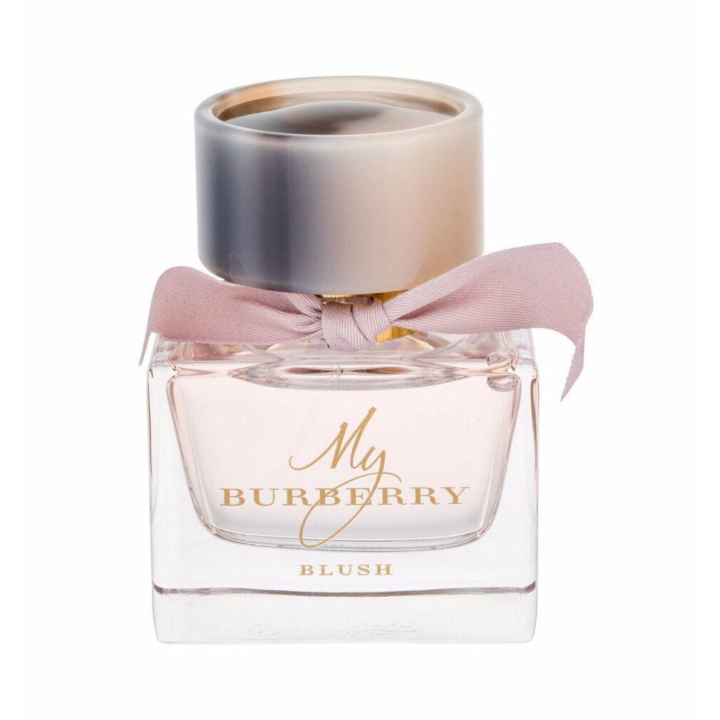 Quadratischer, rosa Flakon mit rosa Schleife und Deckel. Aufschrift: My Burberry Blush.