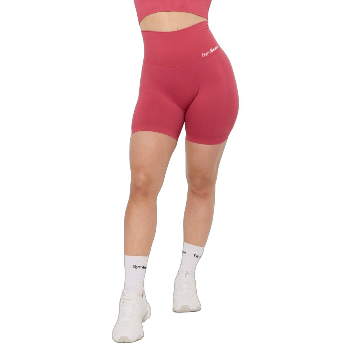 Damen-Shorts mit hoher Taille, rot, Frontalansicht.