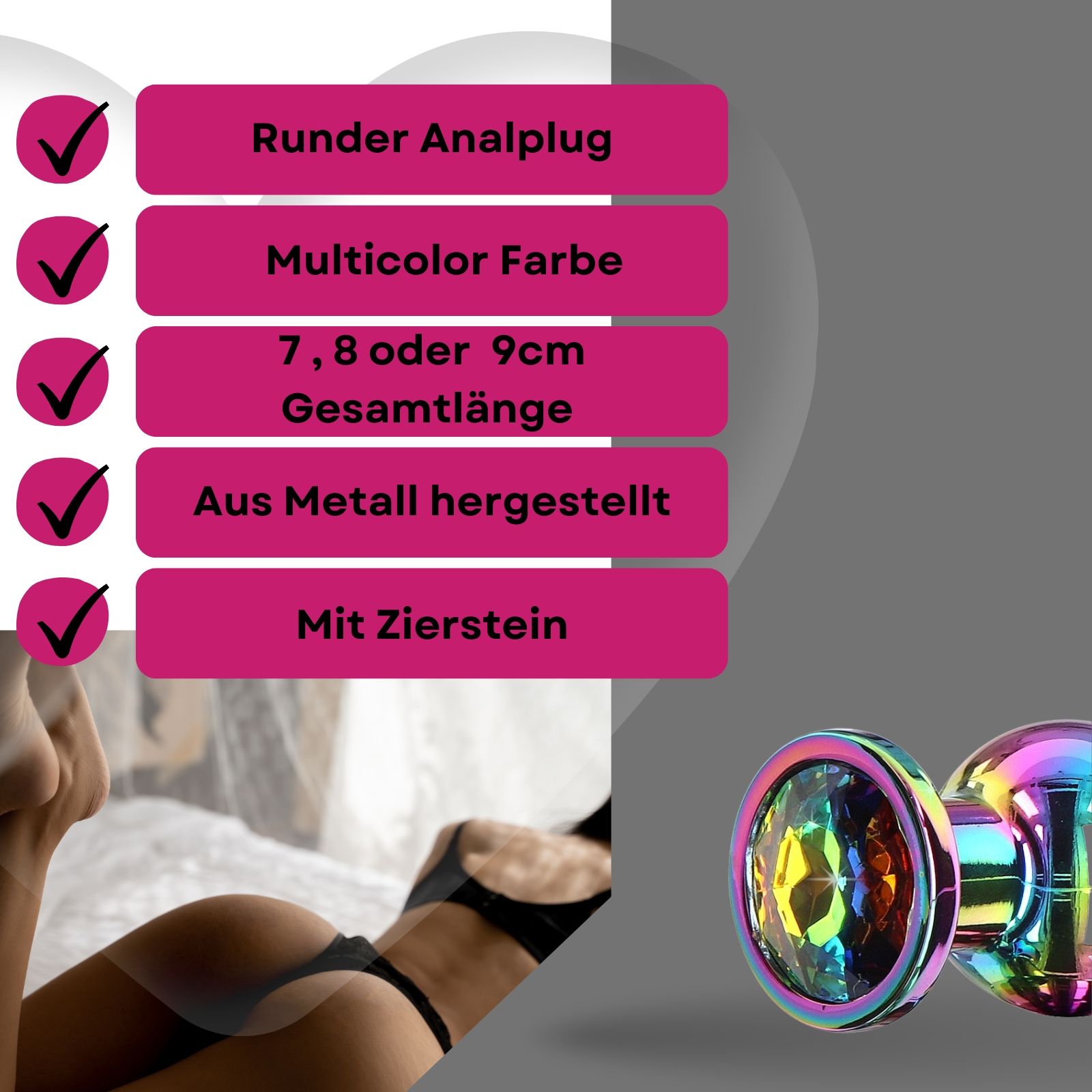 Lovelyness- Analplug Multicolor Rund mit Zierstein aus Metall
