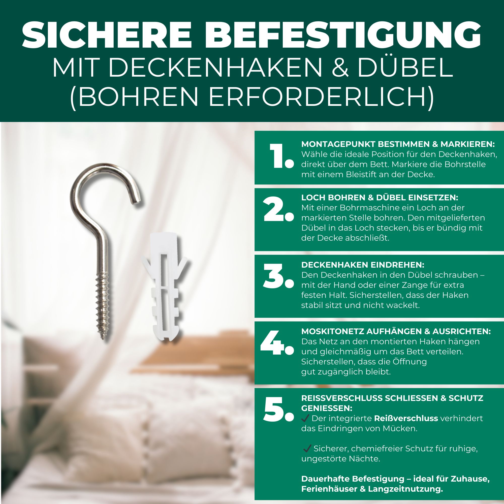 SILBEKRAFT Moskitonetz mit Haken