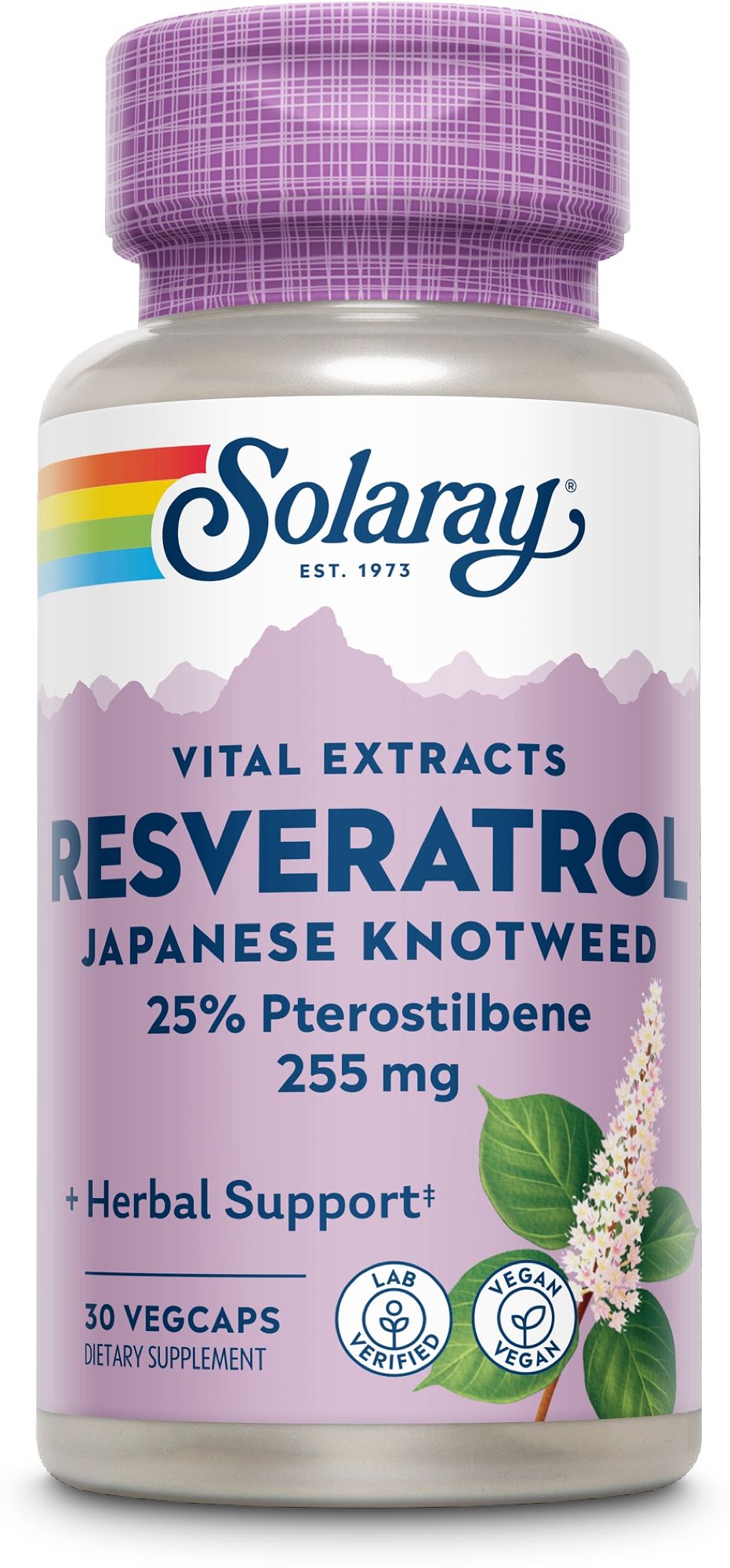 Solaray Resveratrol Vegacaps Flasche mit 30 Kapseln, japanischer Knöterich-Extrakt.