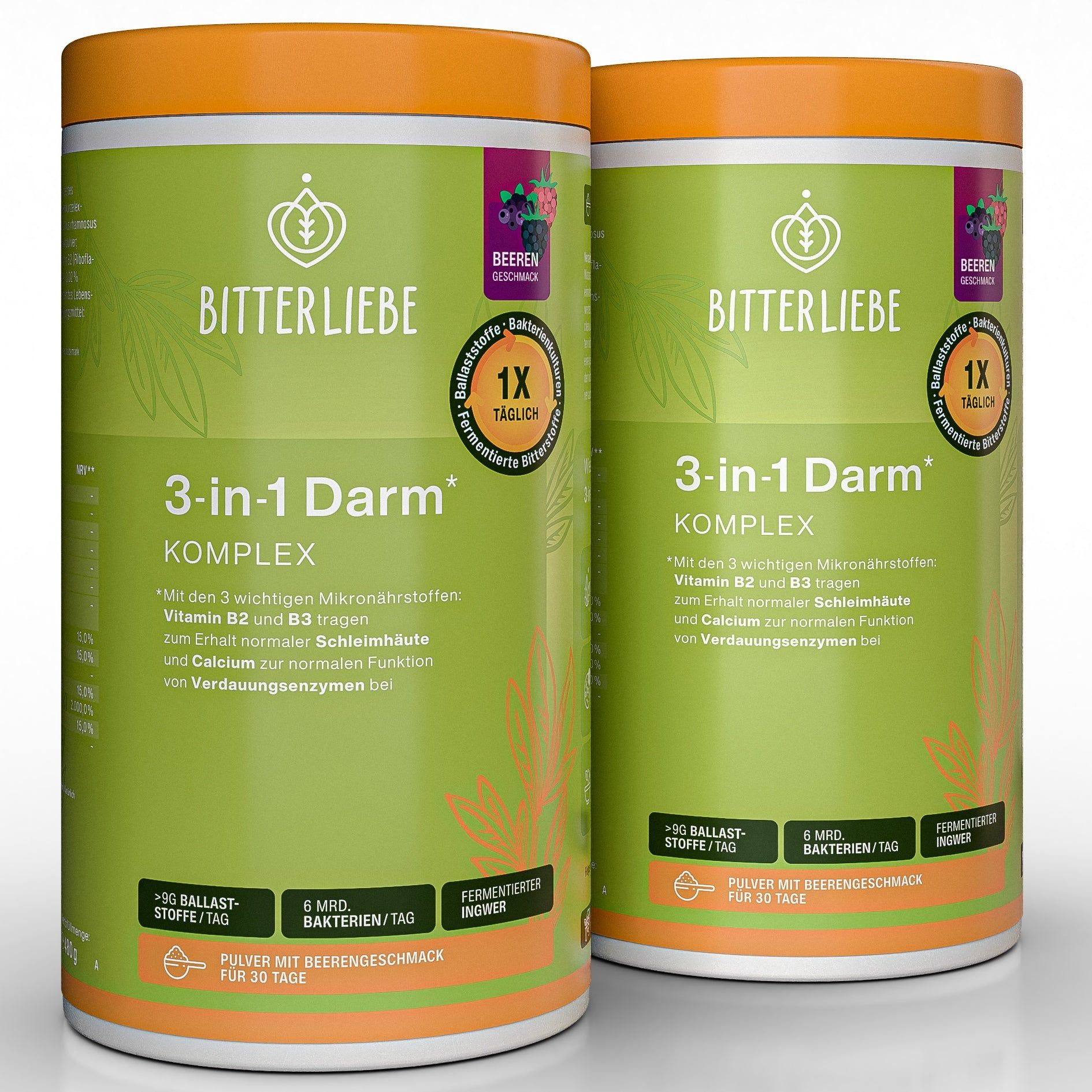BitterLiebe - 3-in-1 Darm* Komplex - Darmkur Pulver mit 9g Ballaststoffen & Darmbakterien