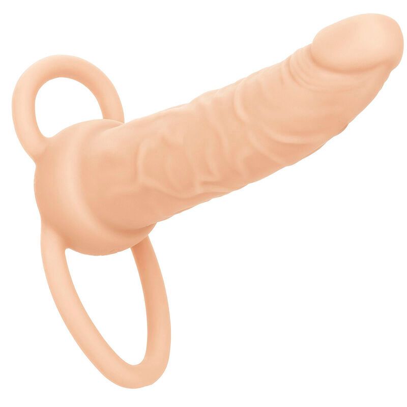 Beigefarbener Doppelstimulator mit zwei Ringen. Oberfl
che mit Rillen. Ringe an der Basis.
