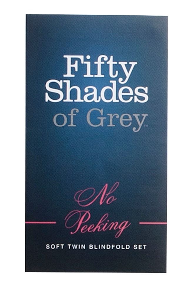 Verpackung für ein weiches Twin-Blindfold-Set mit dem Titel 'Fifty Shades of Grey - No Peeking'.