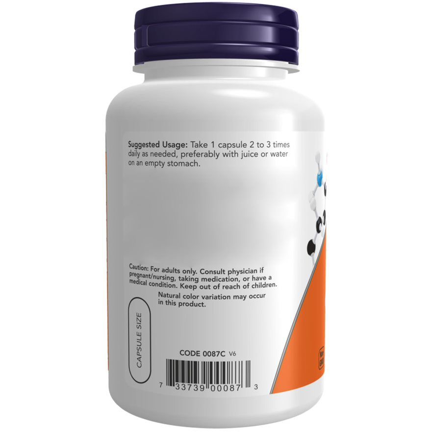 Rückseite der weißen Flasche. Aufschrift: Empfohlene Anwendung. Code 0087C. Barcode. Kapselgröße.