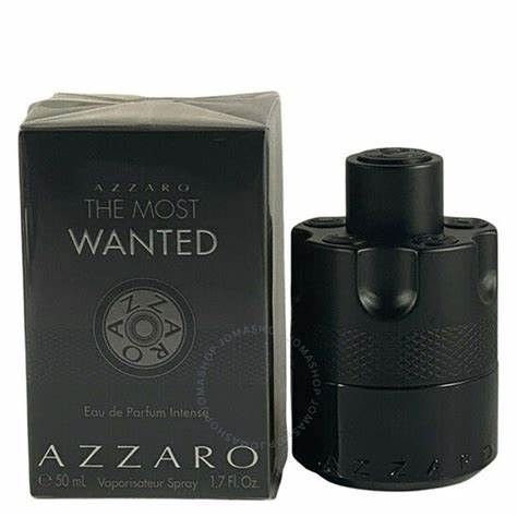 Schwarzer Flakon und Verpackung. Aufschrift: AZZARO THE MOST WANTED. Eau de Parfum Intense. 50 ml. Zerstäuber.