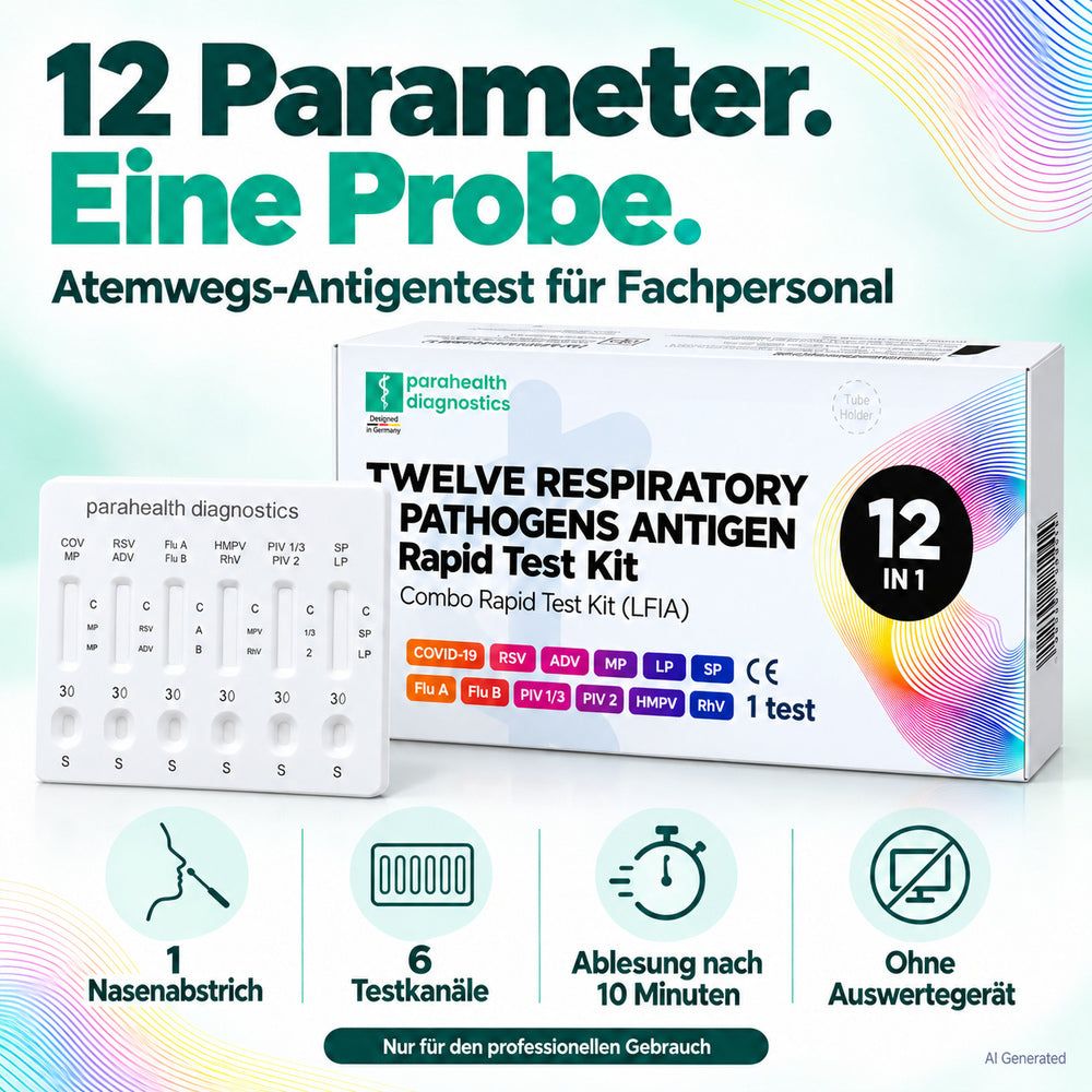 Ein 12-in-1-Atemwegspathogen-Antigen-Schnelltest für Fachpersonal mit Nasenabstrich.