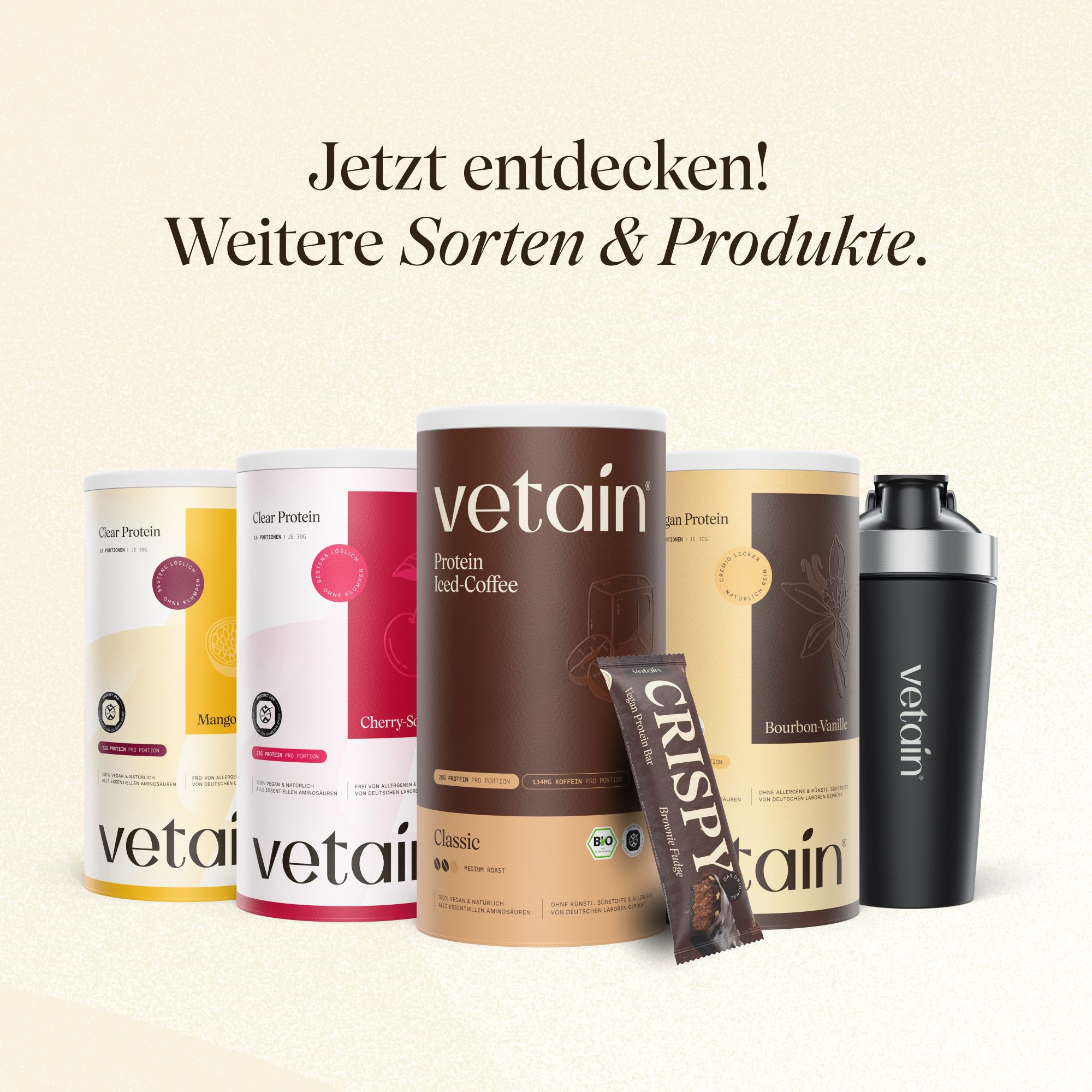 VETAIN Proteinpulver Vegan - Probierbox mit Shaker - 21g Protein - Ohne Zuckerzusatz