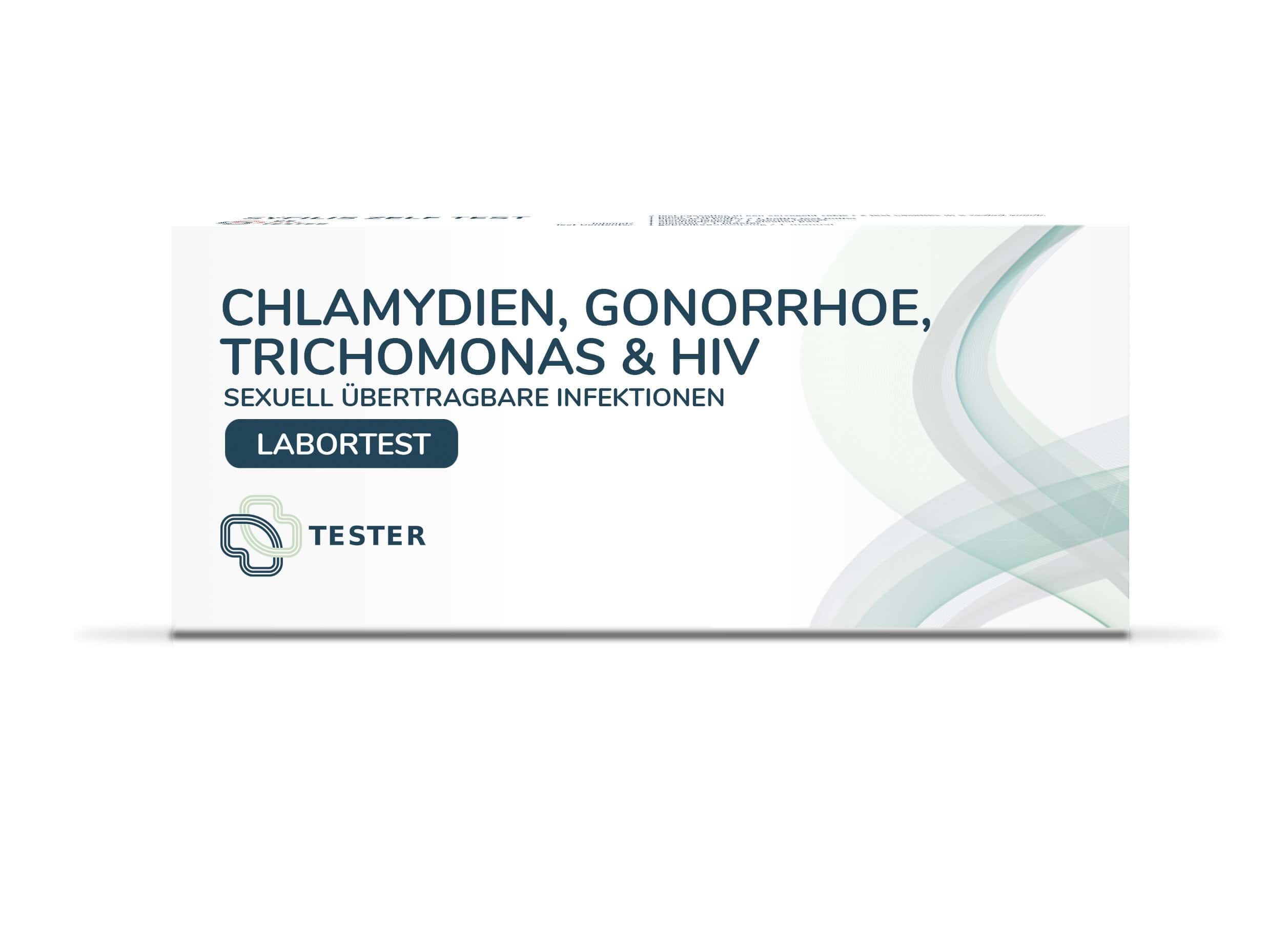 Labor-Testkit für Chlamydien, Gonorrhoe, Trichomonaden & HIV. Sexuell übertragbare Infektionen. Marke: Tester.