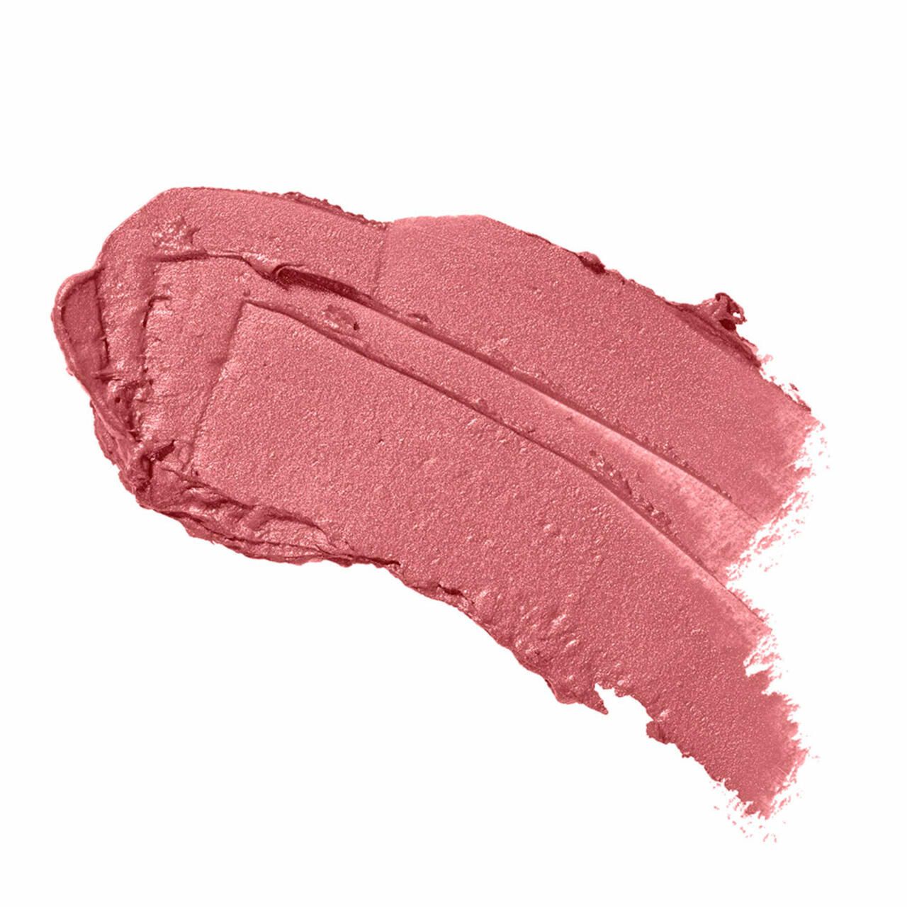 Rosa Lippenstift-Farbe aufgetragen. Farbstrich mit metallischem Glanz. Texturierte Oberfläche.
