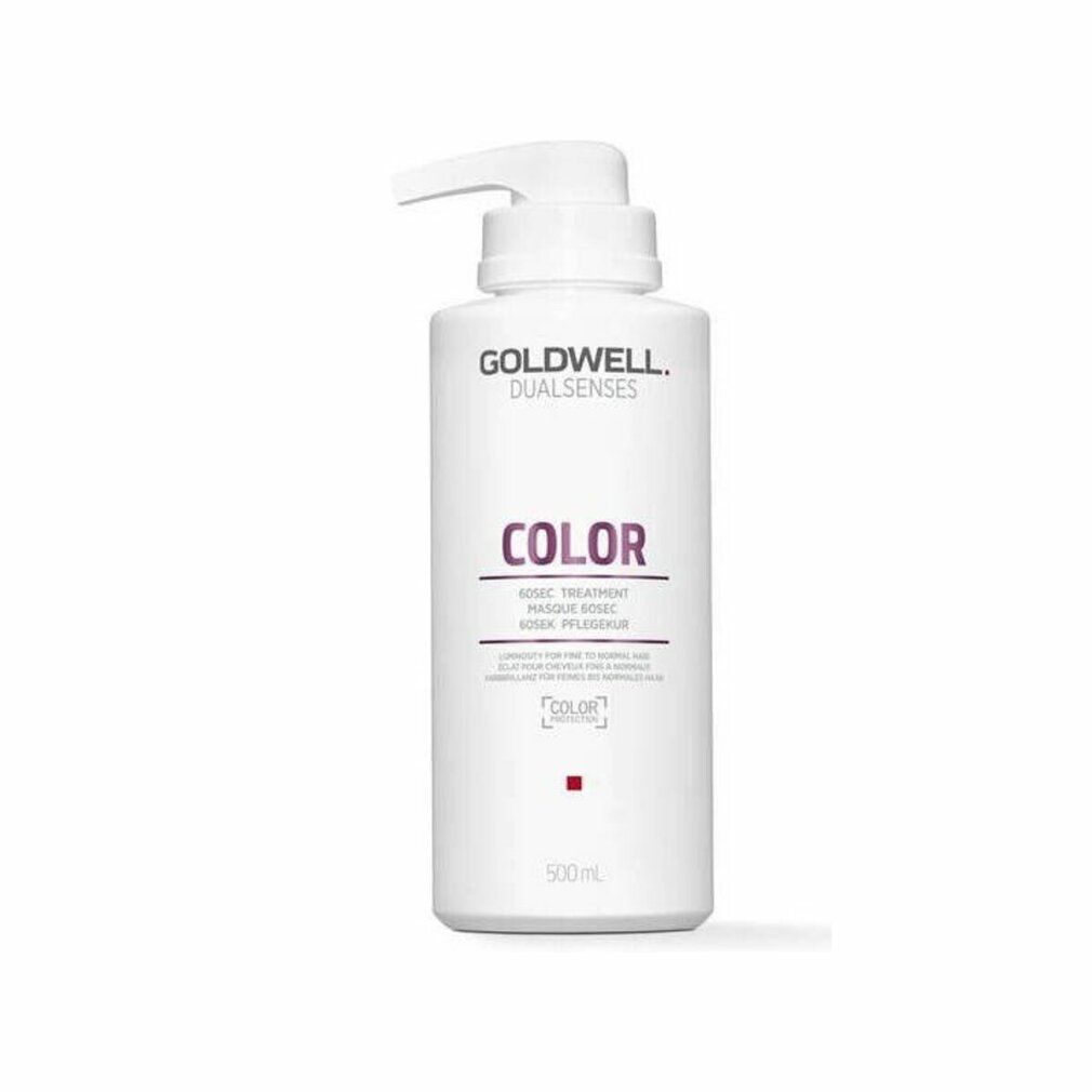 Weiße Flasche mit Pumpe. Aufschrift: GOLDWELL DUALSENSES COLOR. Text und rotes Quadrat. 500ml.