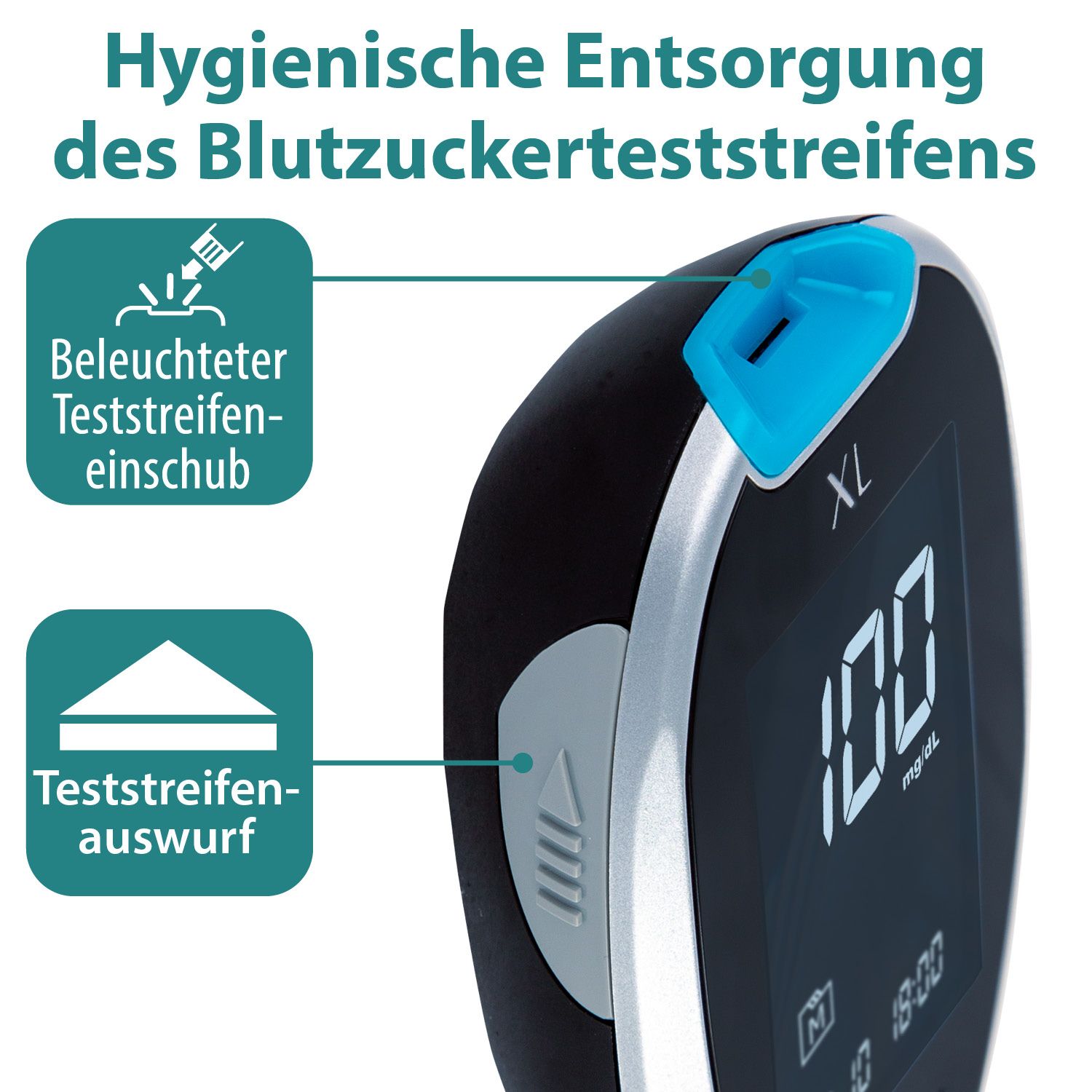 GlucoCheck XL Set [mg/dl] mit 60 Teststreifen zur Kontrolle des Blutzuckers