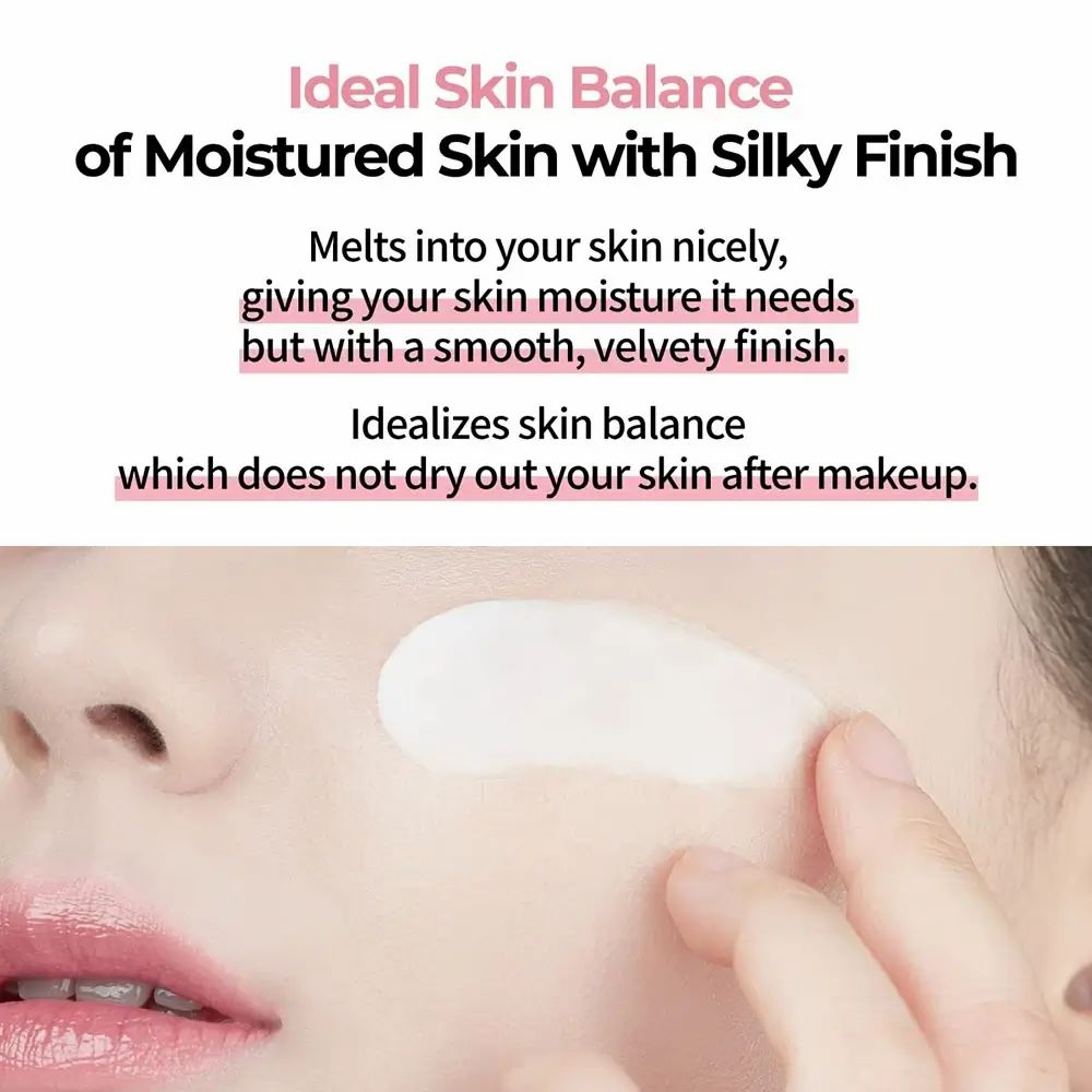 Creme wird auf die Haut aufgetragen. Text: Ideal Skin Balance. Marke: numbuz:n. Feuchtigkeitsspendend.