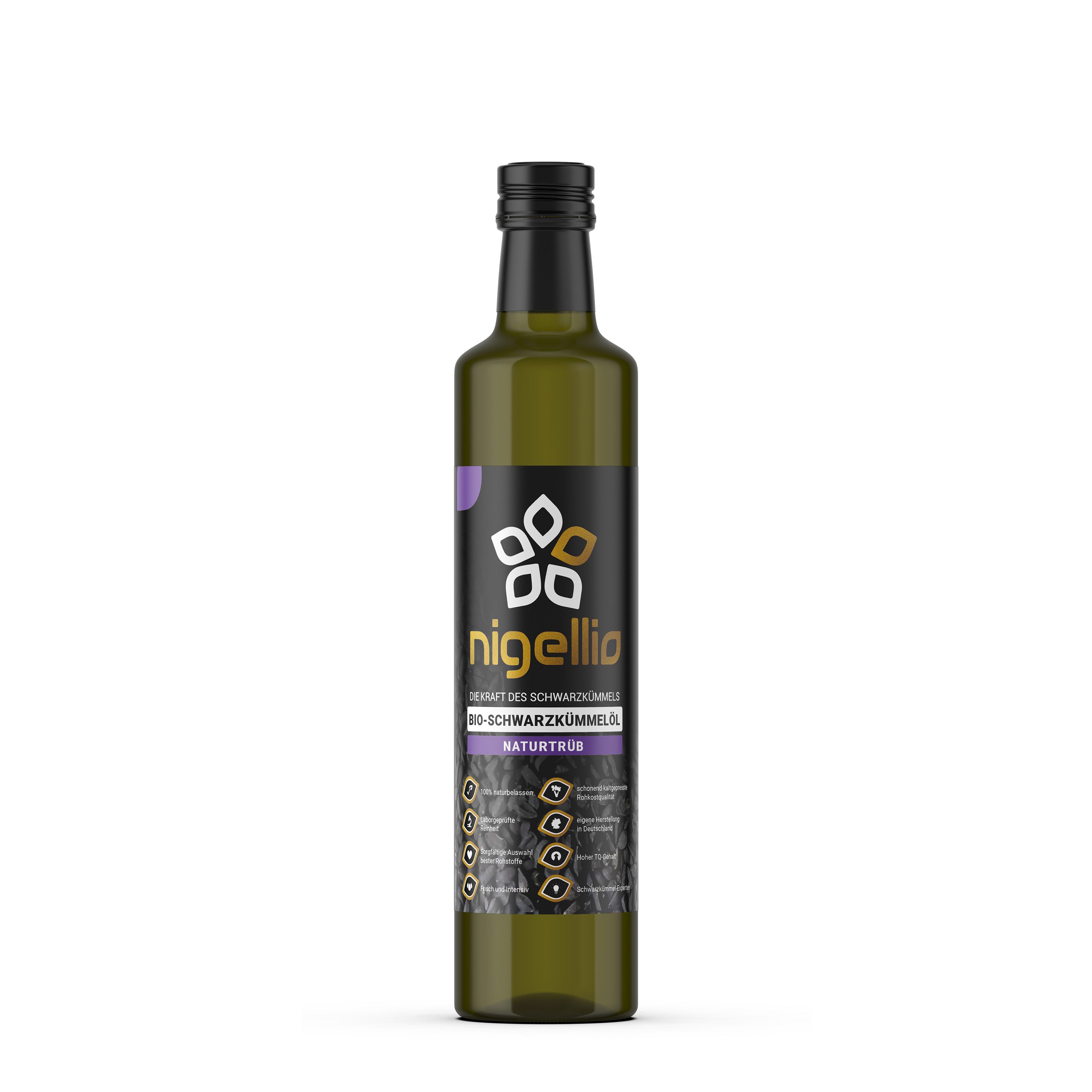 Nigellio Bio-Schwarzkümmelöl ungefiltert kaltgepresst aus ägyptischer Nigella sativa