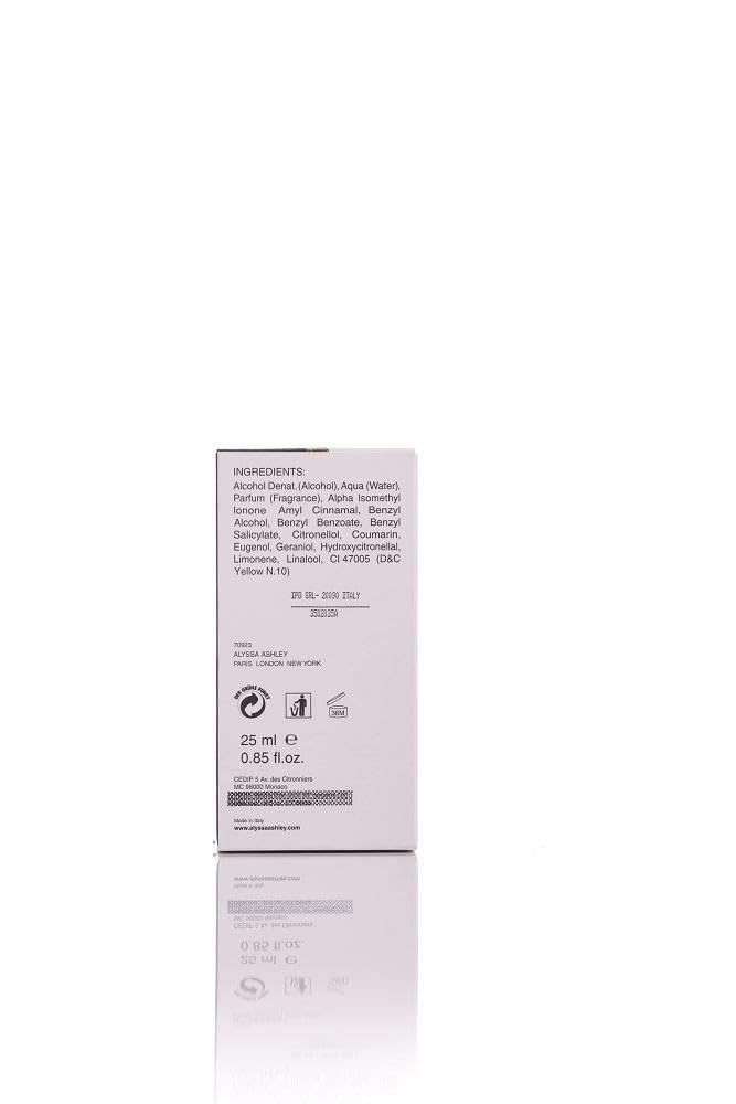 Rückseite der Verpackung. Zutatenliste, Herstellerinformationen und Volumenangabe: 25 ml.