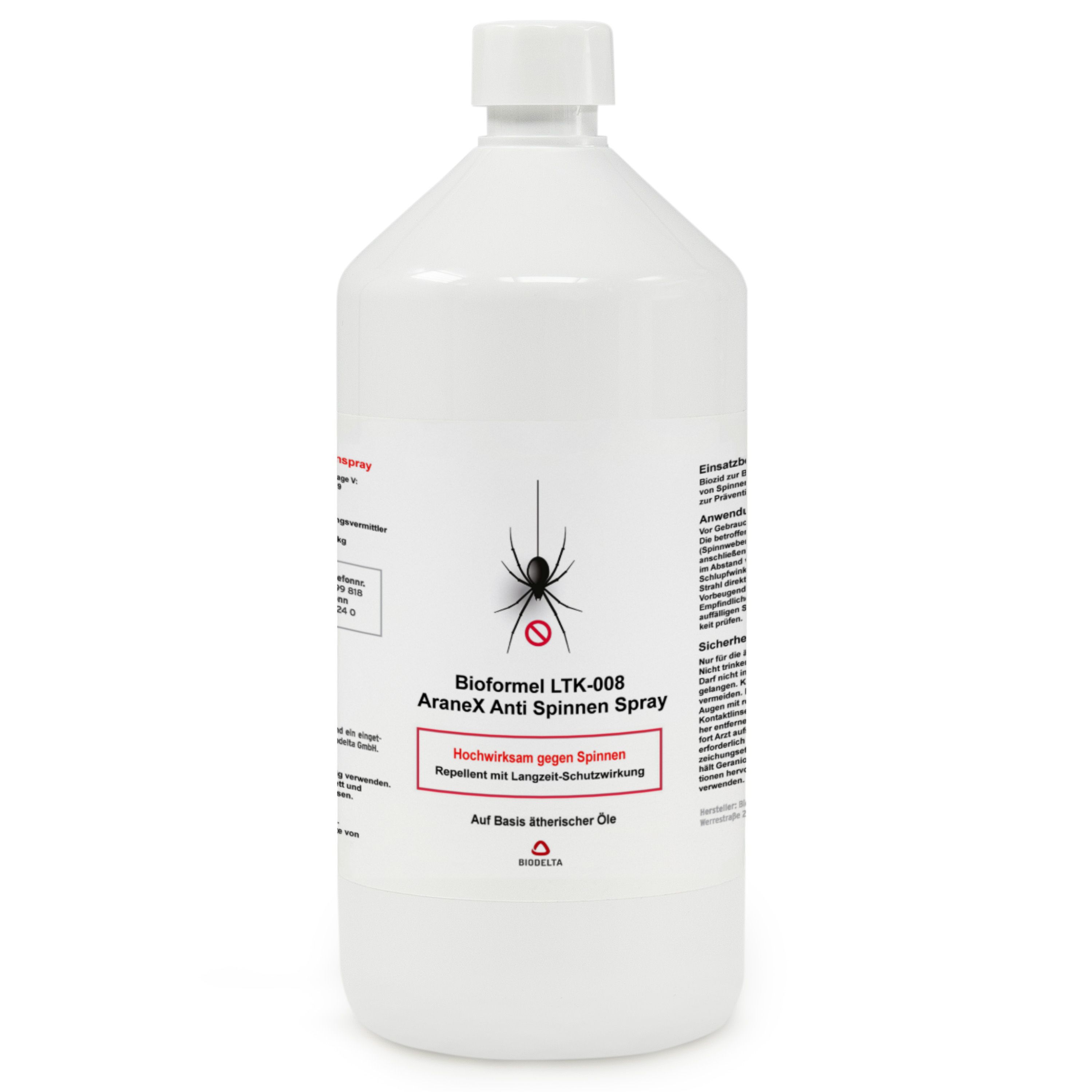 Weiße Flasche mit Produktetikett. Produktname und Logo sind sichtbar. Aufkleber „Made in Germany“.