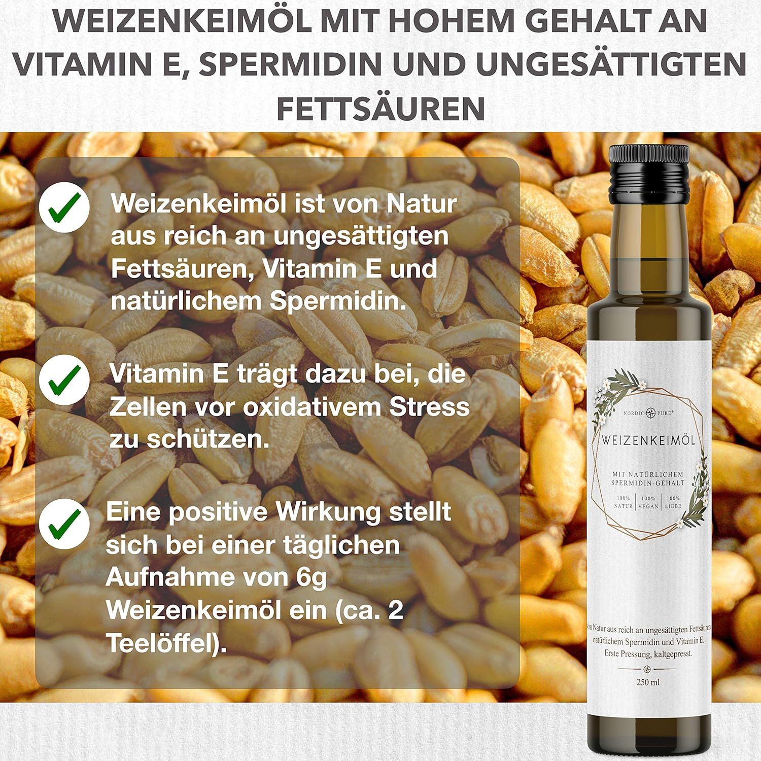 Nordic Pure Weizenkeimöl – kaltgepresst, mit Vitamin E + Spermidin