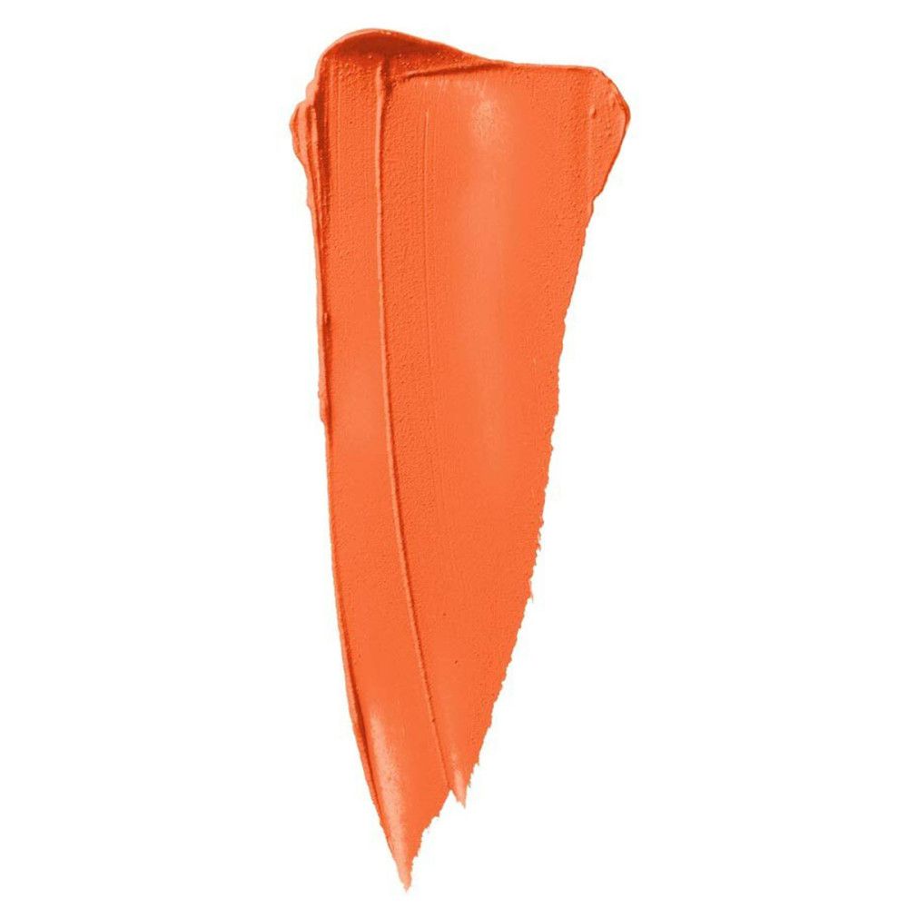 Orangener Lippenstift-Swach. Textur. Vertikaler Pinselstrich. Auf weißem Hintergrund.