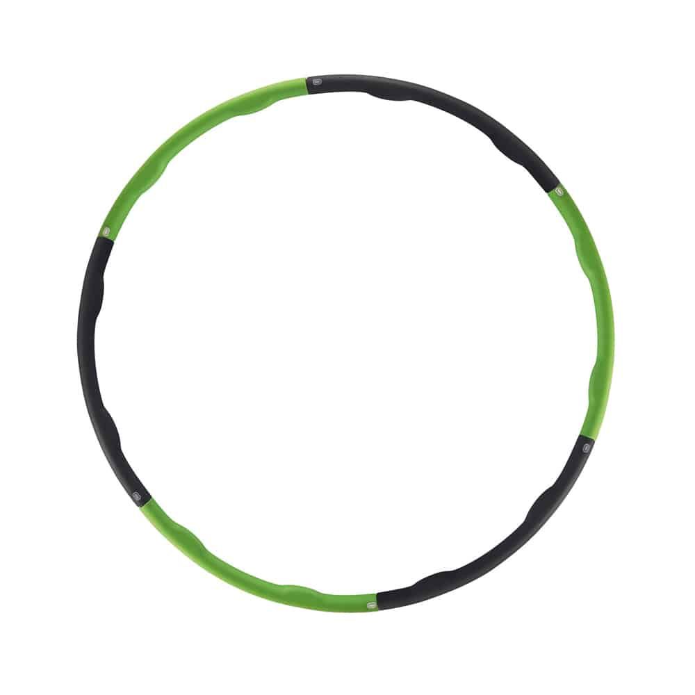 Hula-Hoop-Reifen, grün-schwarz, mit Massagewellen. Einzelnes Produkt, Draufsicht.