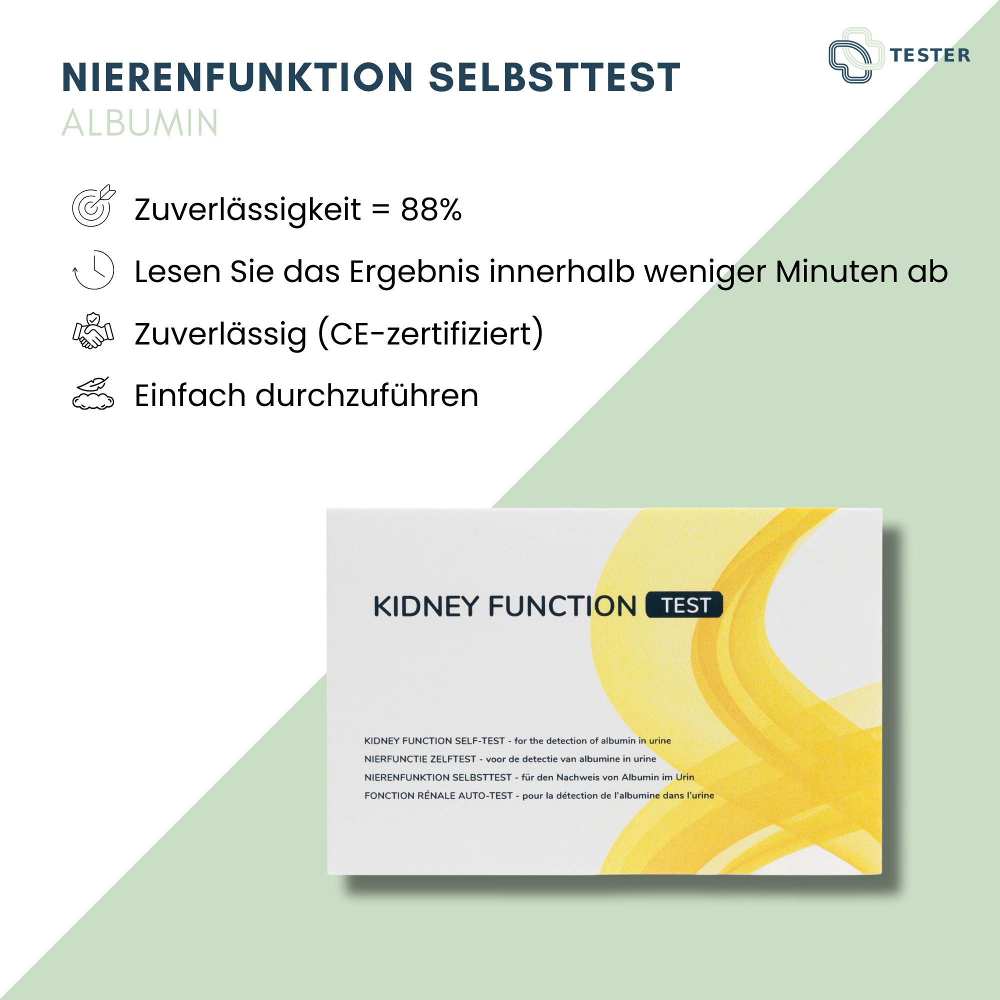 Nierenfunktion Selbsttest (Albumin) - Nierentest Zuhause - Selbsttest - The Tester