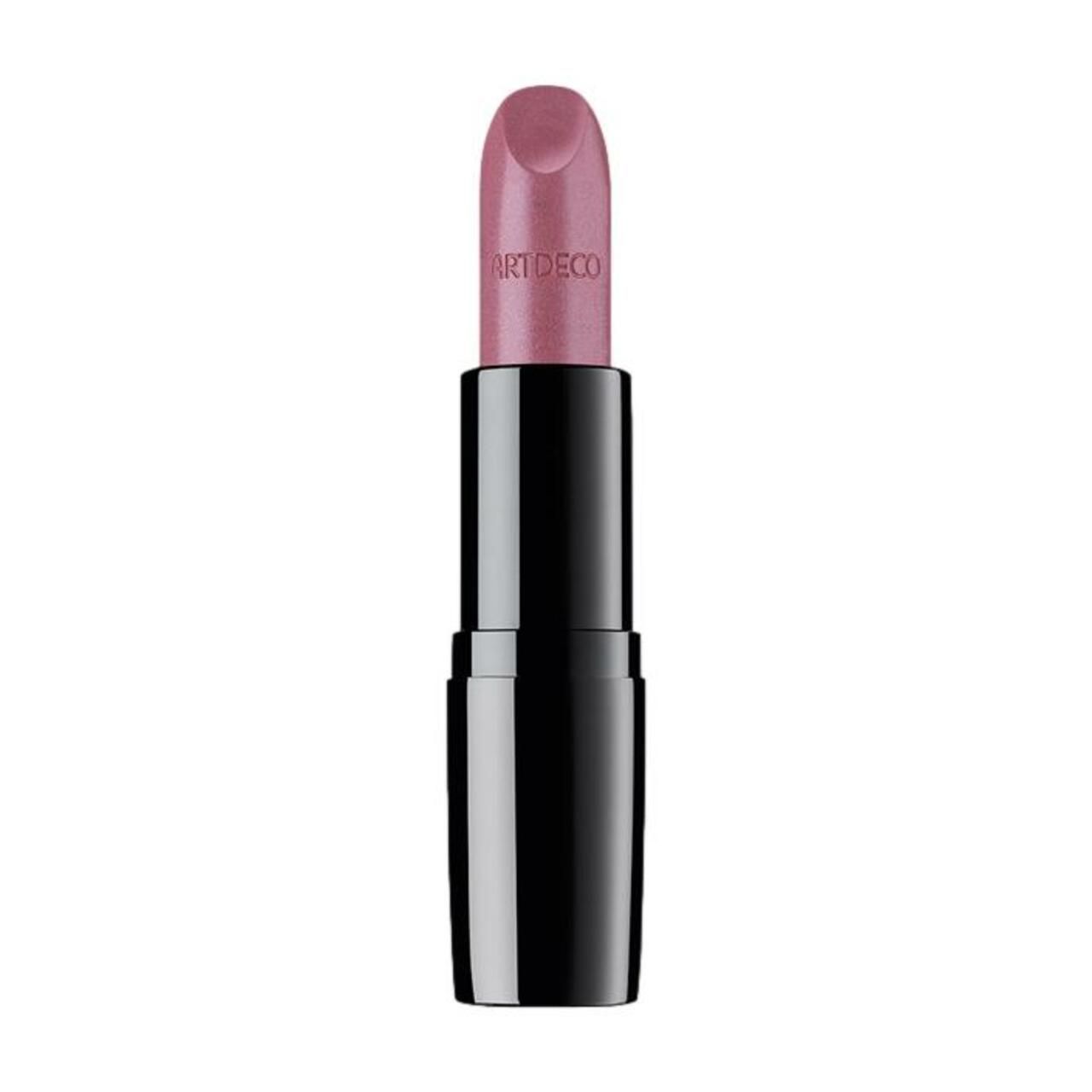 Artdeco Lippenstift in Rosenholz mit Schimmer. Schwarzer Schaft, aufgeschraubter Deckel.