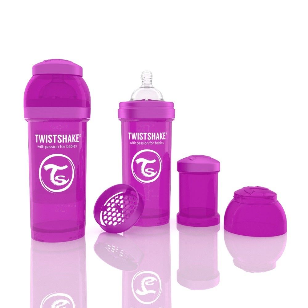 Twistshake Anti-Kolik Trinkflasche / Babyflasche mit Silikonsauger und Milchpulverportionierer 260ml