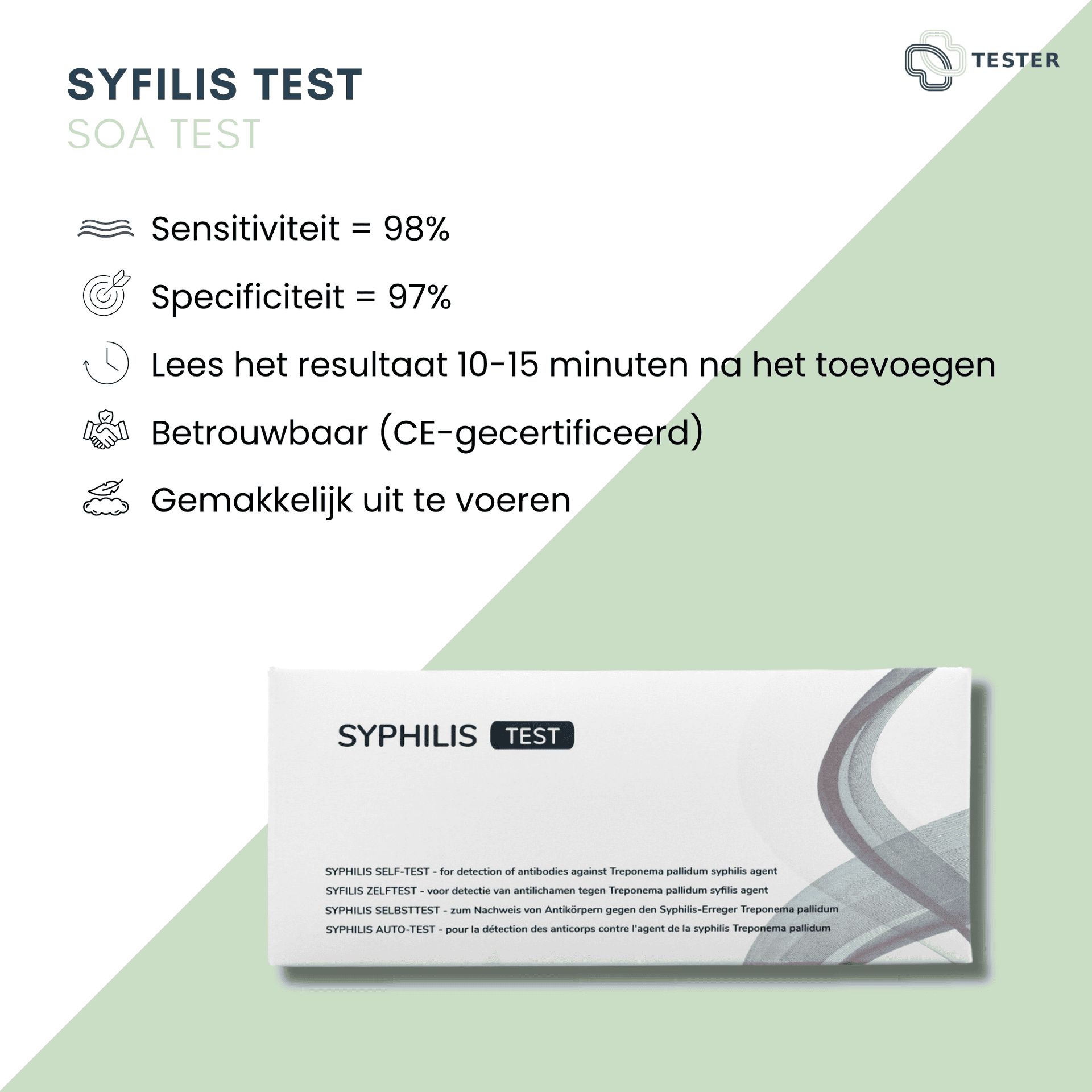 Syphilis Test - Syphilis für Zuhause - Schnellergebnis - CE-zertifiziert - The Tester