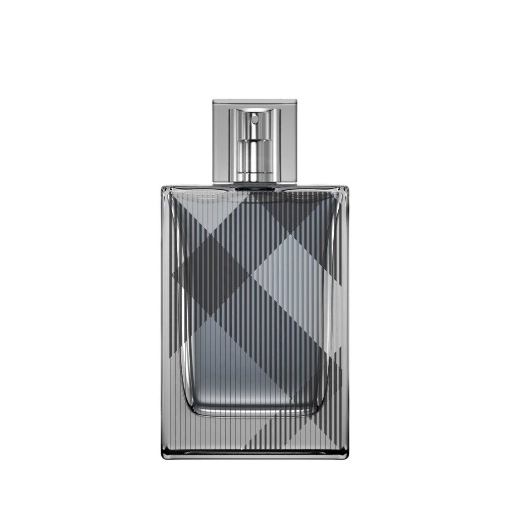 Burberry Brit for Him Eau de Toilette Spray in einem rechteckigen Glasflakon mit Burberry-Karomuster.