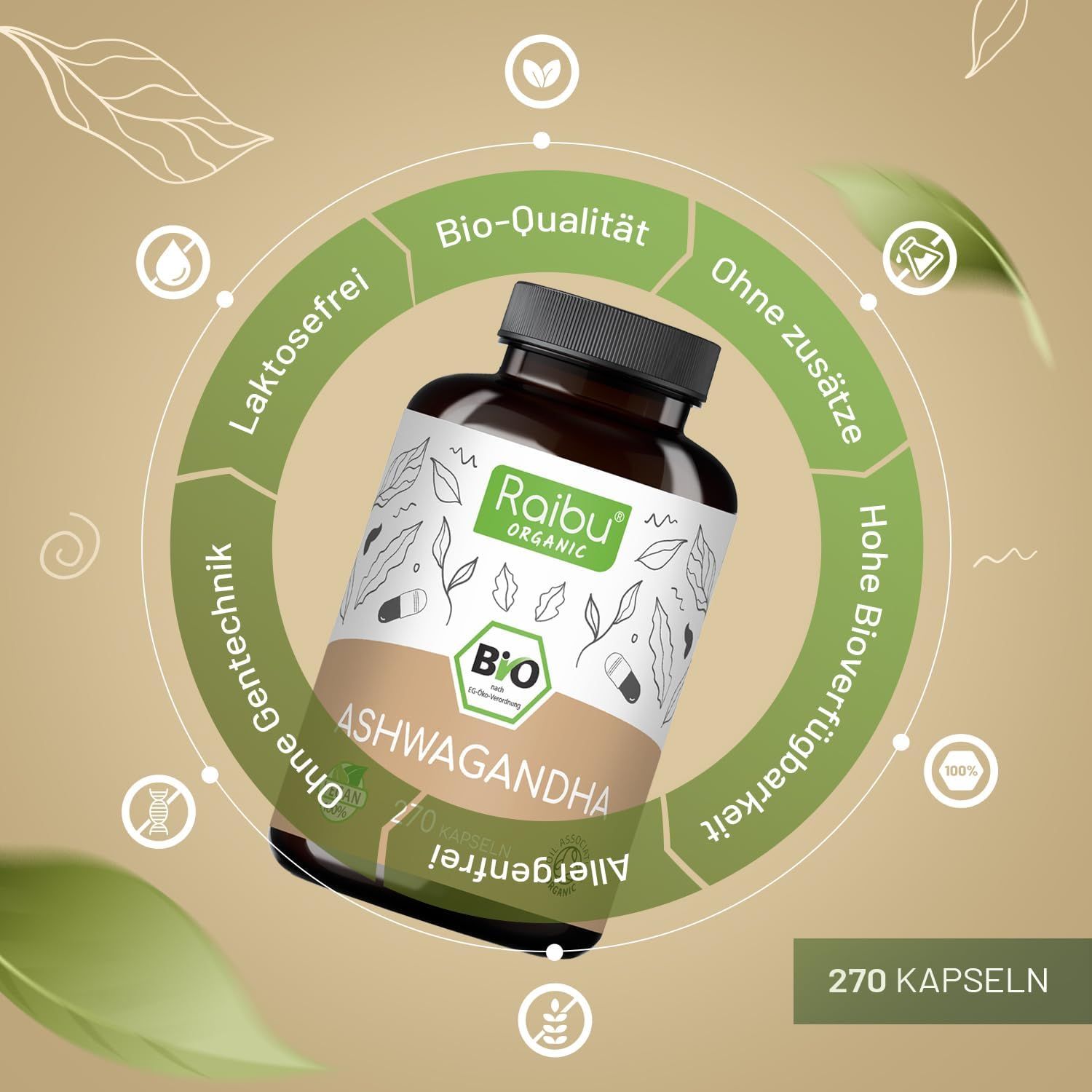 RAIBU BIO Ashwagandha Kapseln Hochdosiert