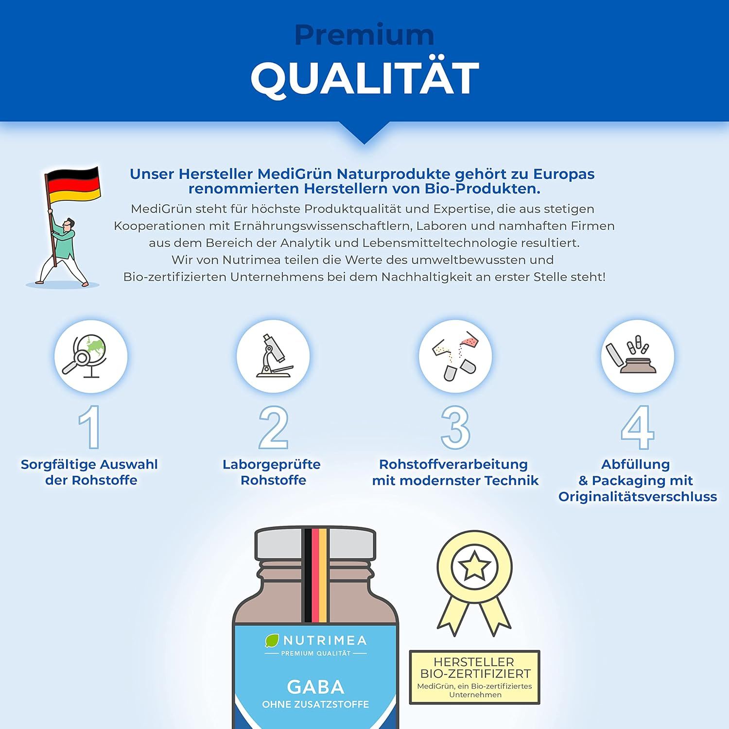 Nutrimea GABA Pur 750mg | Reine Pulver Kapseln Hochdosiert | OHNE Zusätze & Vegan