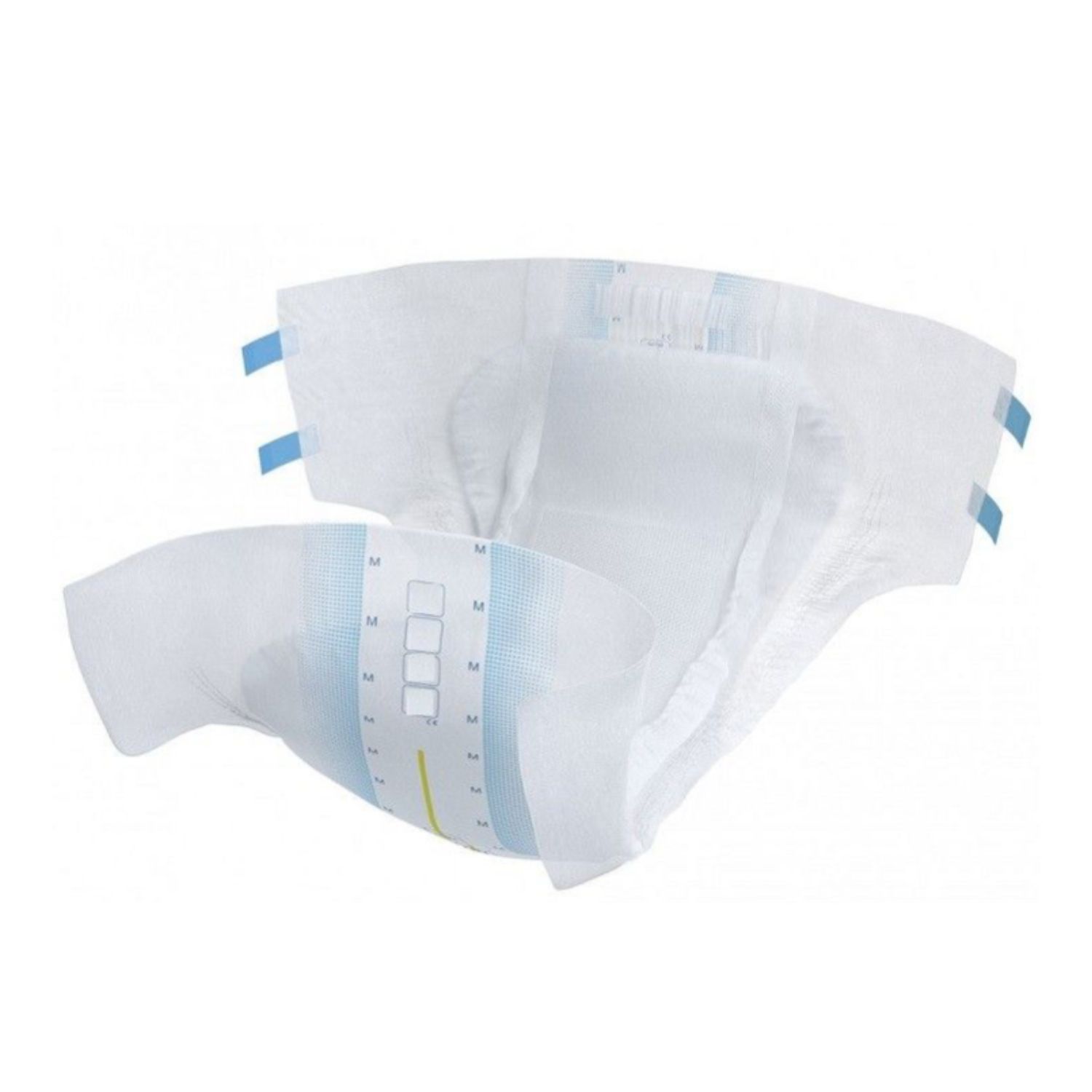 Offener TENA Slip Active Fit Maxi. Weiß mit blauen Elementen und Größenmarkierungen.