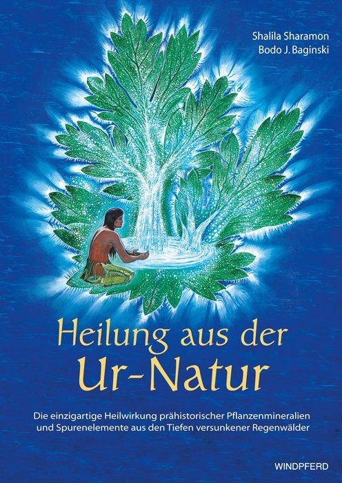 Buchcover mit blauem Hintergrund. Titel: Heilung aus der Ur-Natur. Autoren: Shalila Sharamon, Bodo J. Baginski. Abbildung einer Person unter einem Baum.
