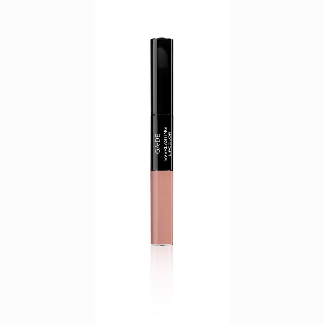 GA-DE Everlasting Lip Color. Zweiteiliger Behälter, schwarz und beige. Aufschrift: Everlasting Lipcolor.