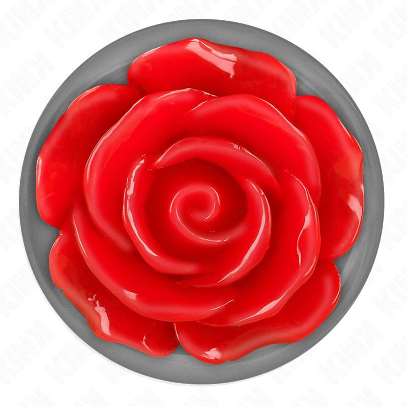 Nahaufnahme einer roten Rose aus glänzendem Material.
